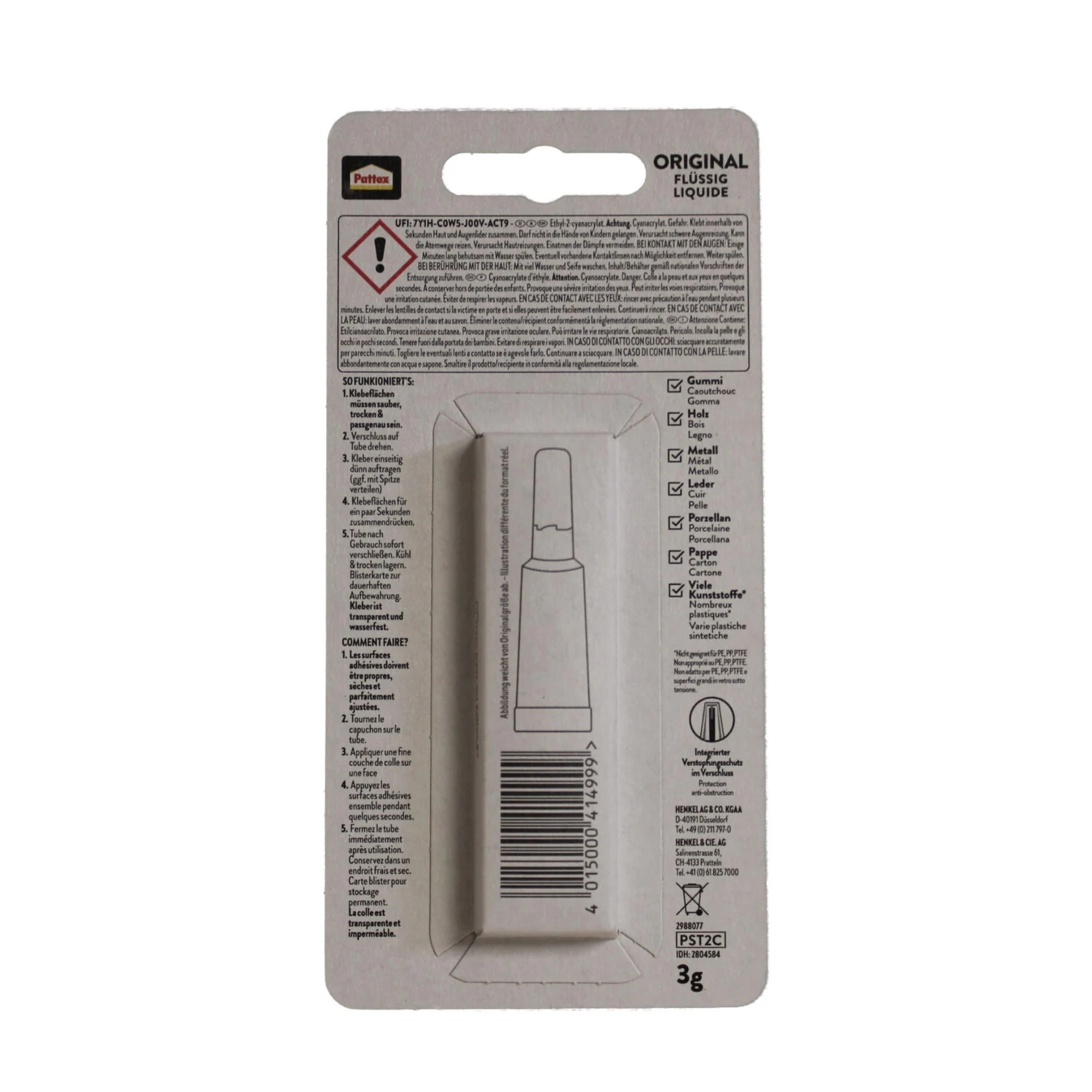 Pattex Sekundenkleber Original flüssig, Tube 3 g