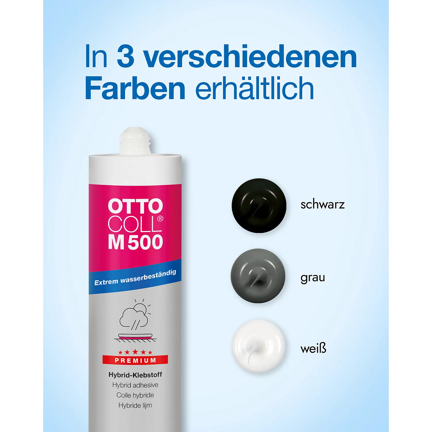 Ottocoll M500 Hybrid-Klebstoff Farbkarte mit verfügbaren Farbtönen
