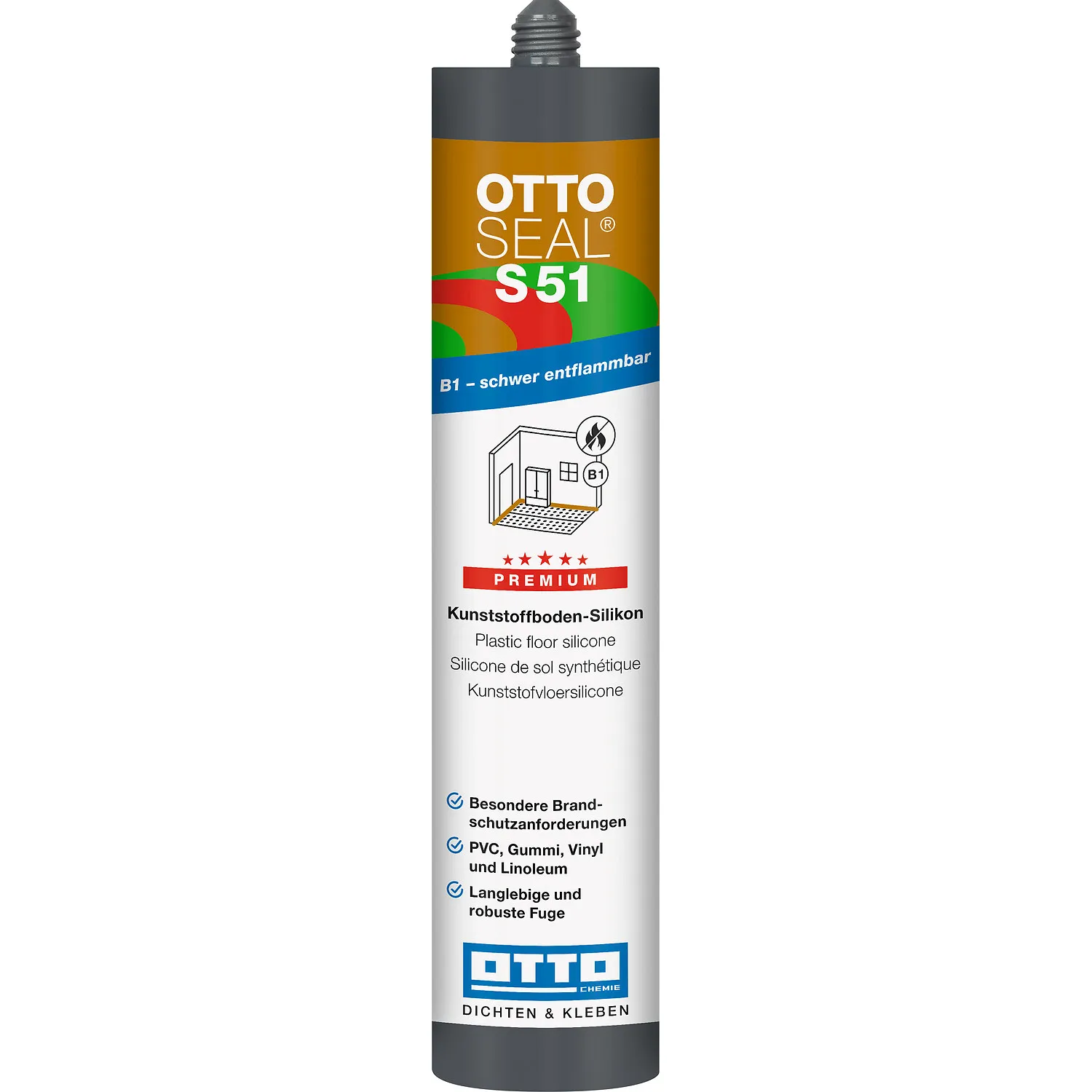 Ottoseal S51 Kunststoffboden Silikon 310ml, Fugendichtstoff mit Brandschutzklasse B1 für Kunststoffböden