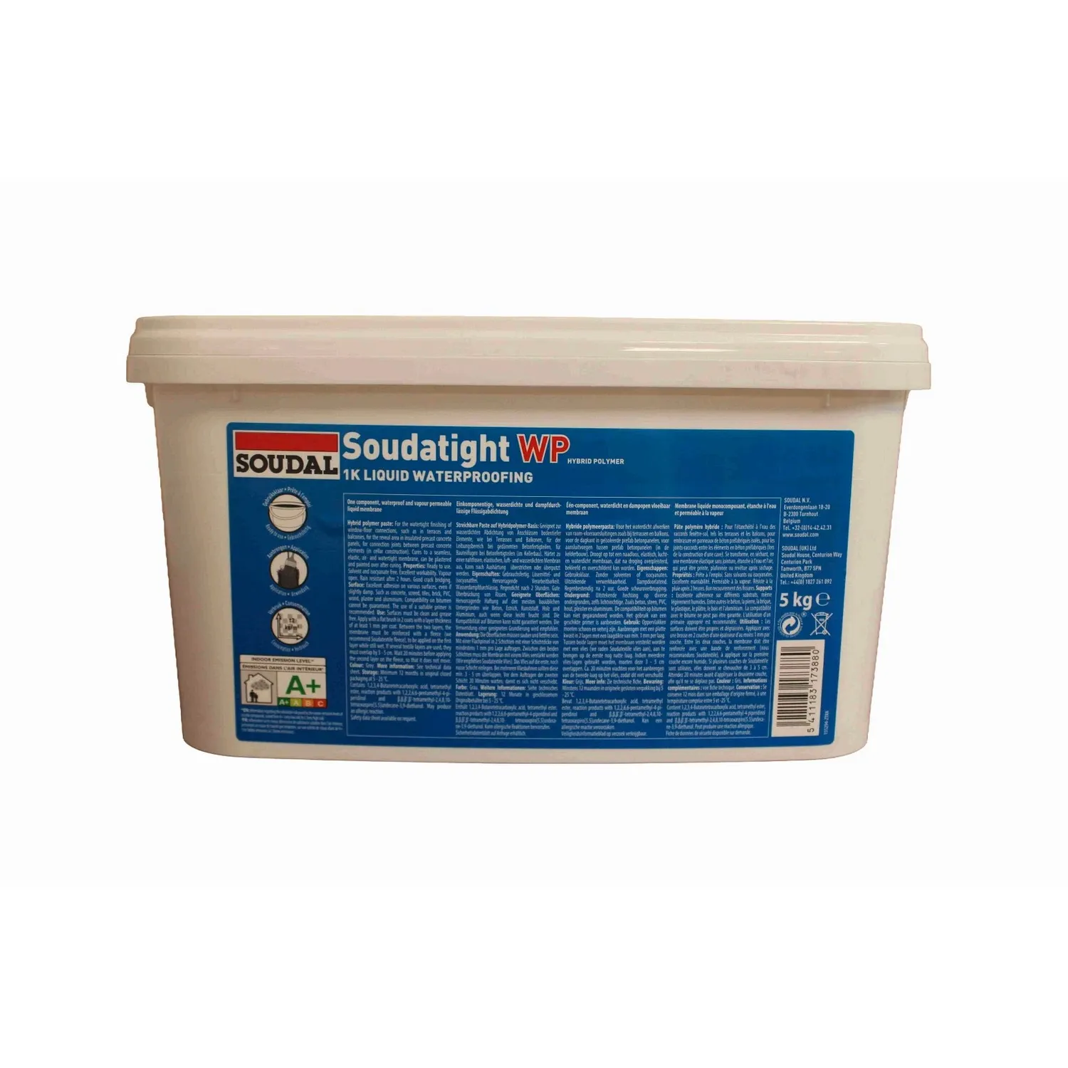 Soudal Soudatight WP Flüssigfolie Rückseite Herstellerangaben 5 kg