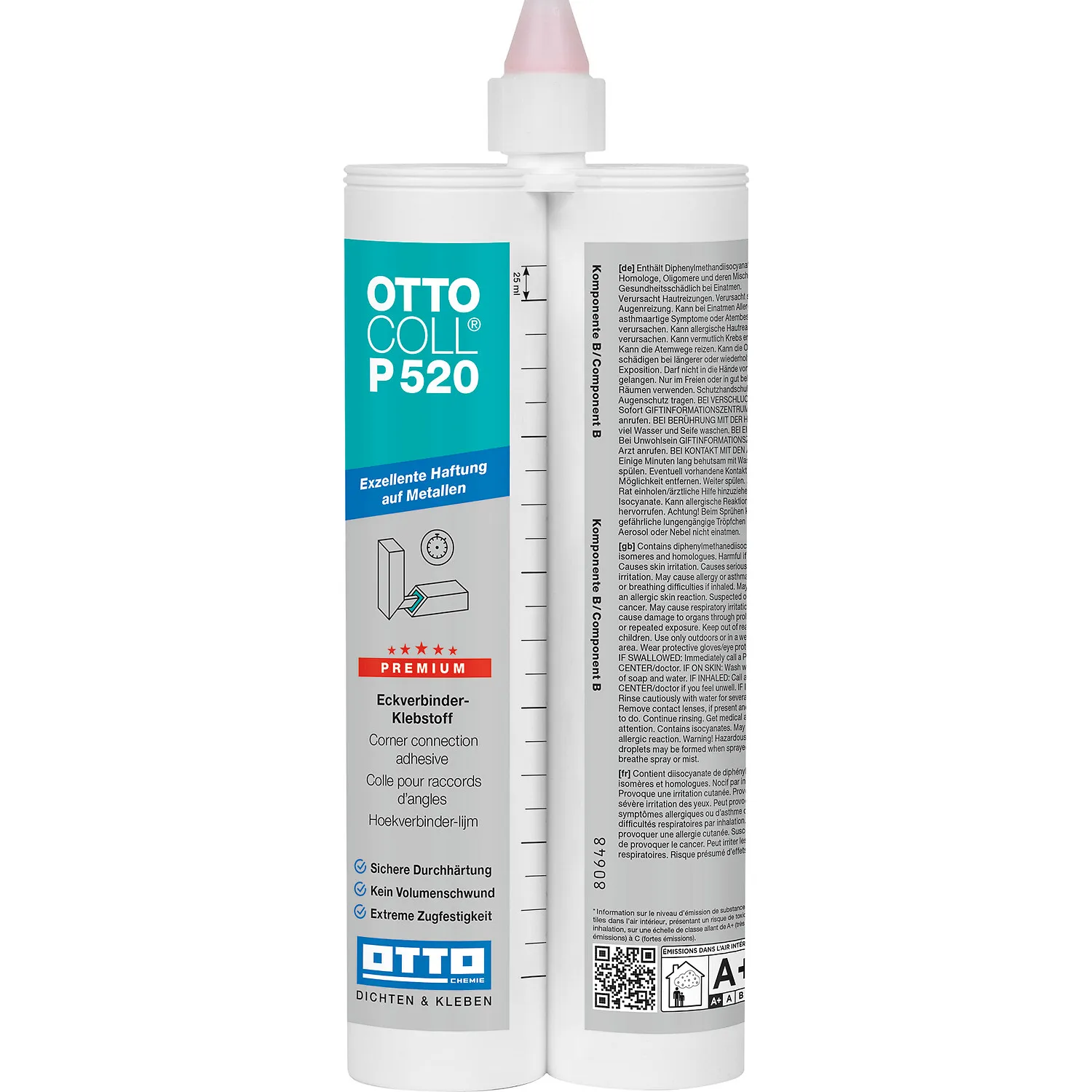 Ottocoll P520 2K PU Klebstoff Doppelkartusche, Zweikomponenten-Polyurethankleber für Bauelemente