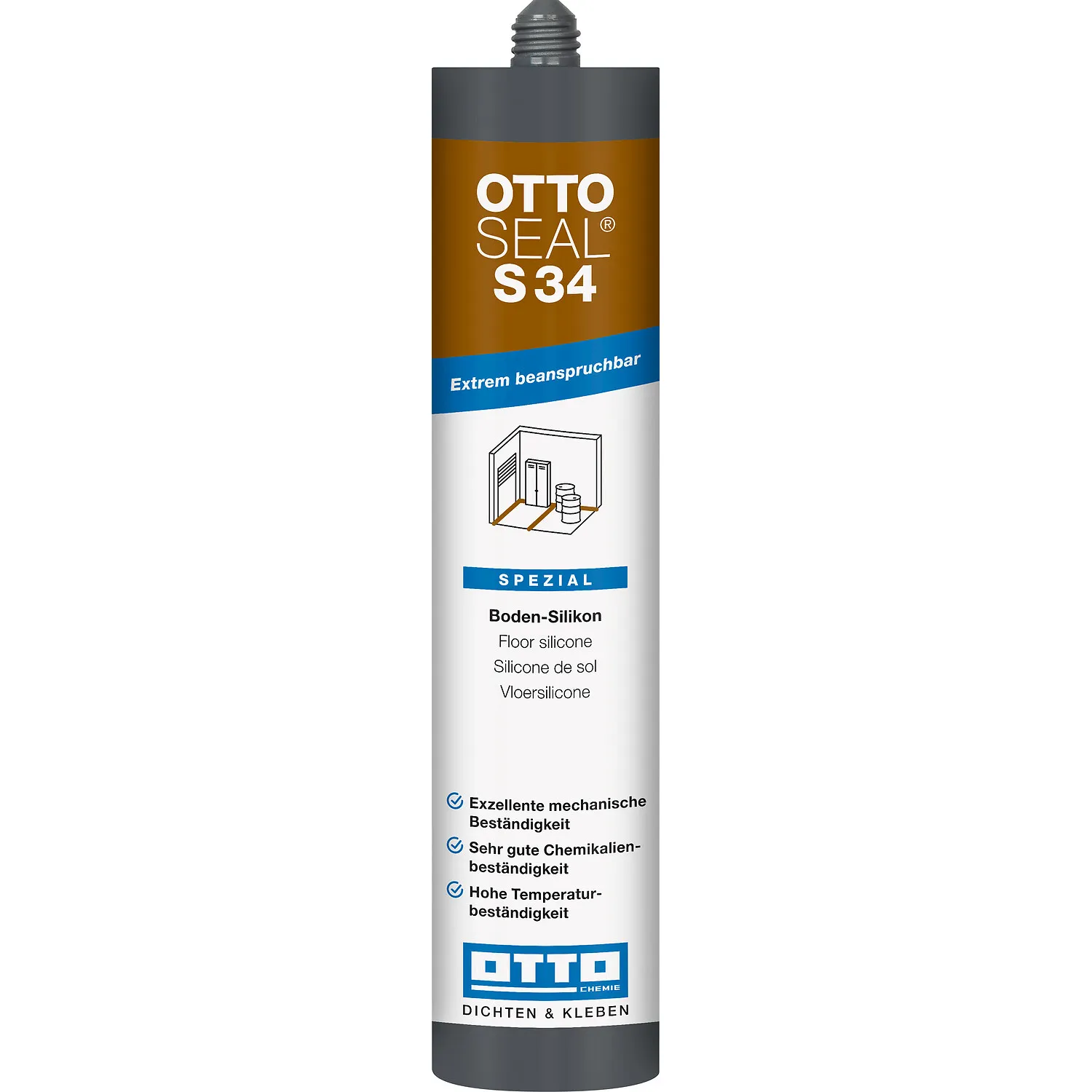 Ottoseal S34 Bodensilikon 310ml, elastischer Fugendichtstoff für stark belastete Bodenfugen