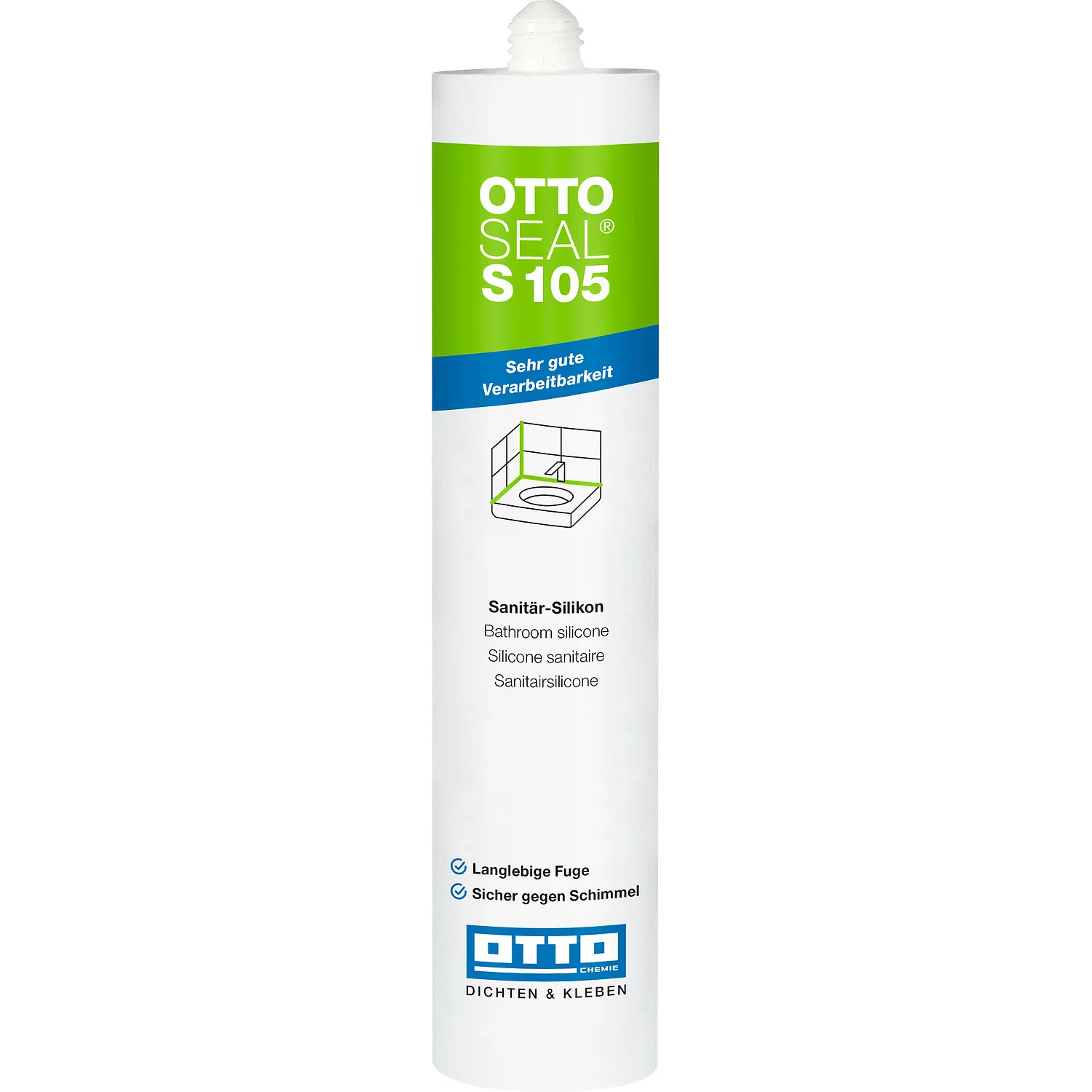 Ottoseal S105 Sanitärsilikon 310ml, hochelastische Fuge für Bad, Küche und Sanitärbereich