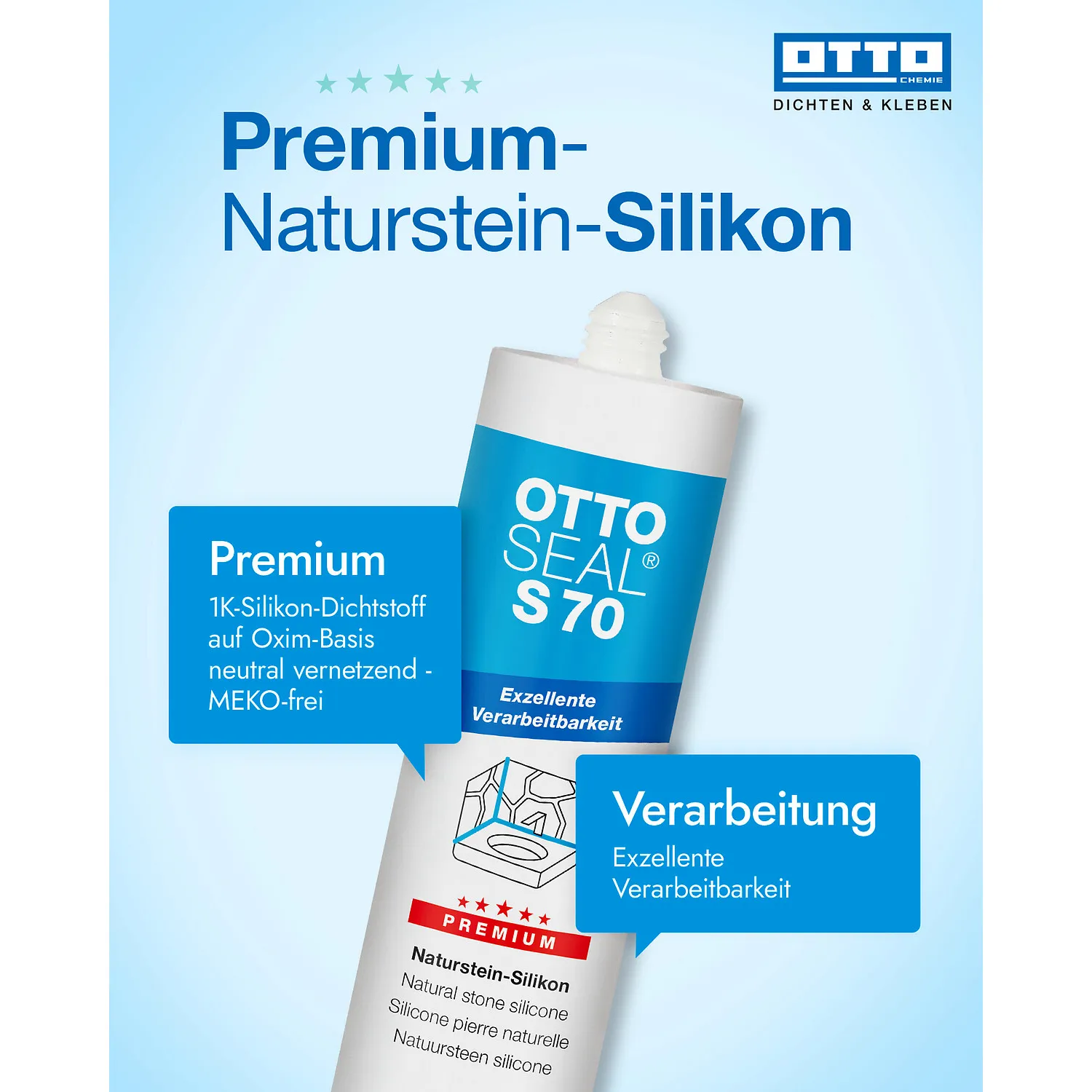 Ottoseal S70 Premium Natursteinsilikon Kartusche, hochwertiger Fugendichtstoff für Naturstein