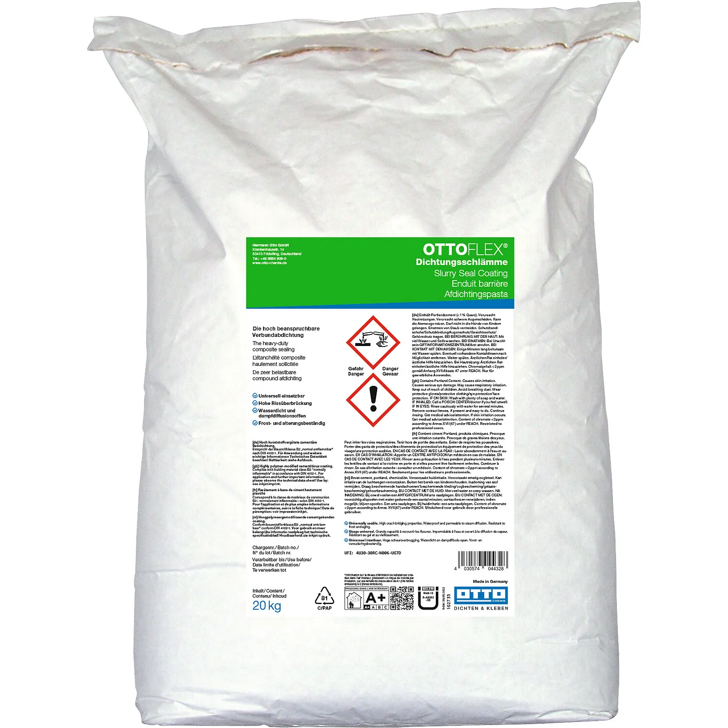 Ottoflex Dichtschlämme 20kg Sack, mineralische Verbundabdichtung für Bad und Nassbereich