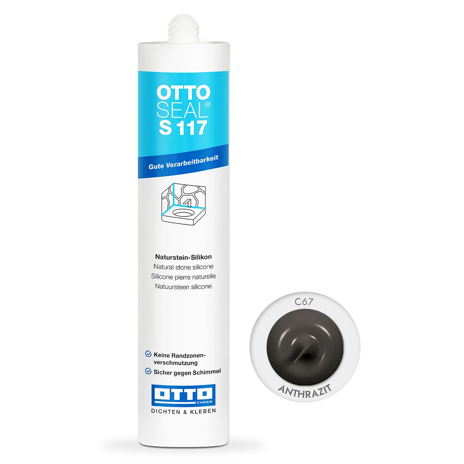 Ottoseal S117 Natursteinsilikon anthrazit, Kartusche 310ml, Silikondichtstoff für Naturstein und Granit