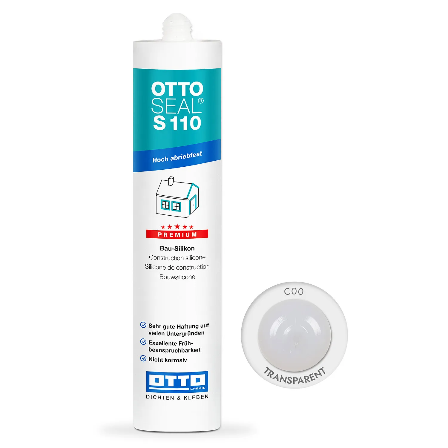 Ottoseal S110 Bausilikon transparent, Kartusche 310ml, elastischer Silikondichtstoff für Bauanschlussfugen