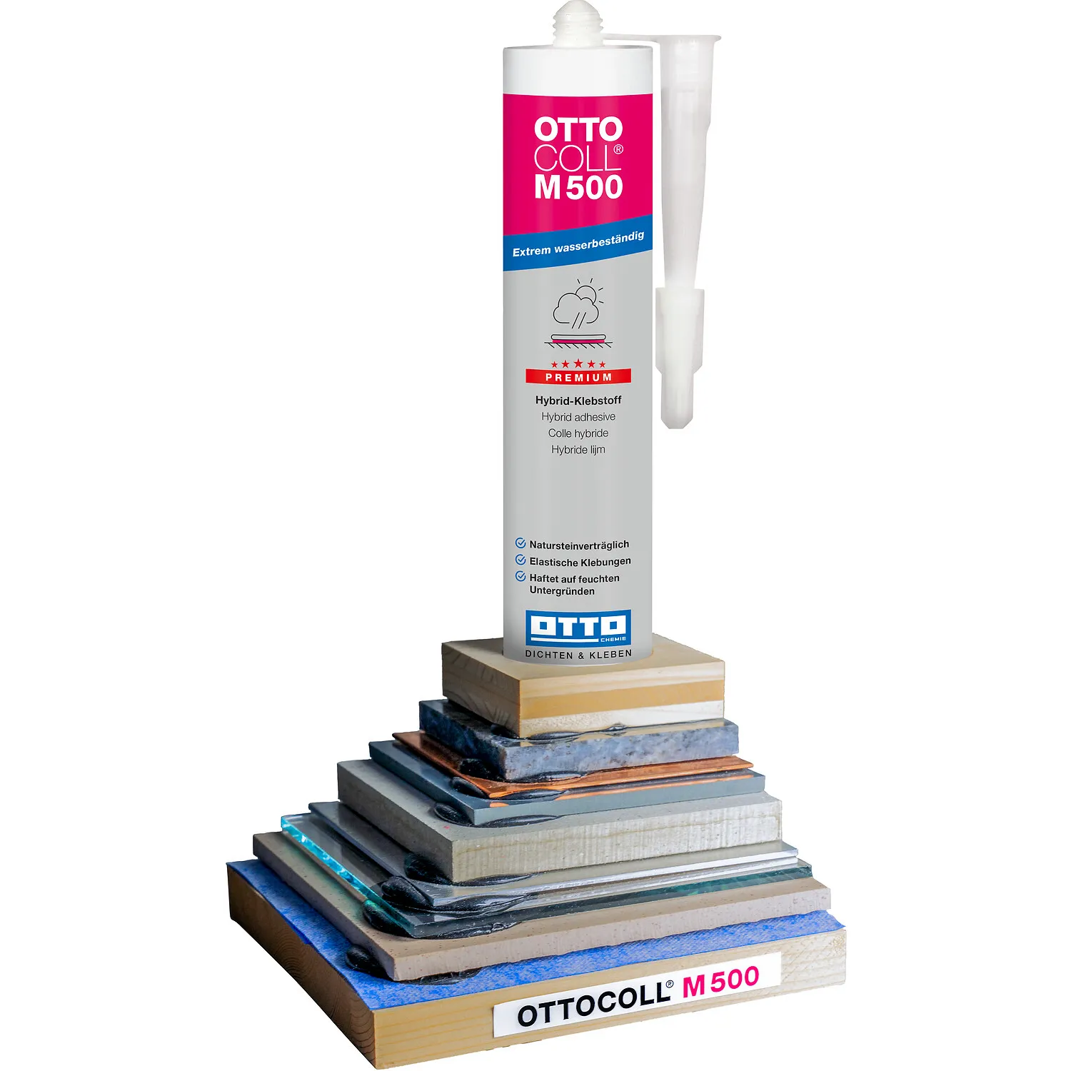 Ottocoll M500 Hybrid-Klebstoff Klebemusterpyramide zur Ermittlung des Materialbedarfs