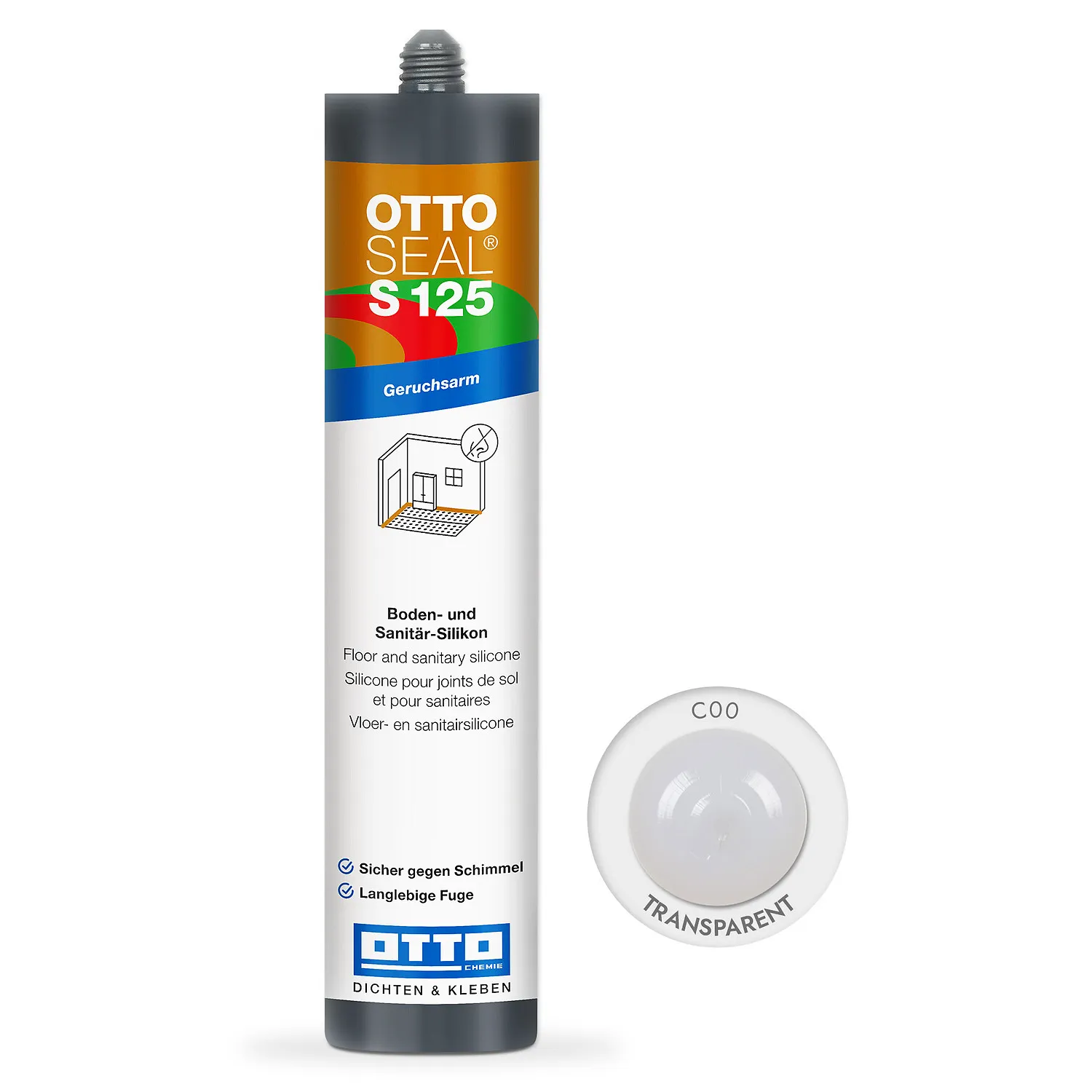 Ottoseal S125 Boden- und Sanitärsilikon transparent 310ml, glasklare Silikonfuge für Boden- und Sanitärbereiche