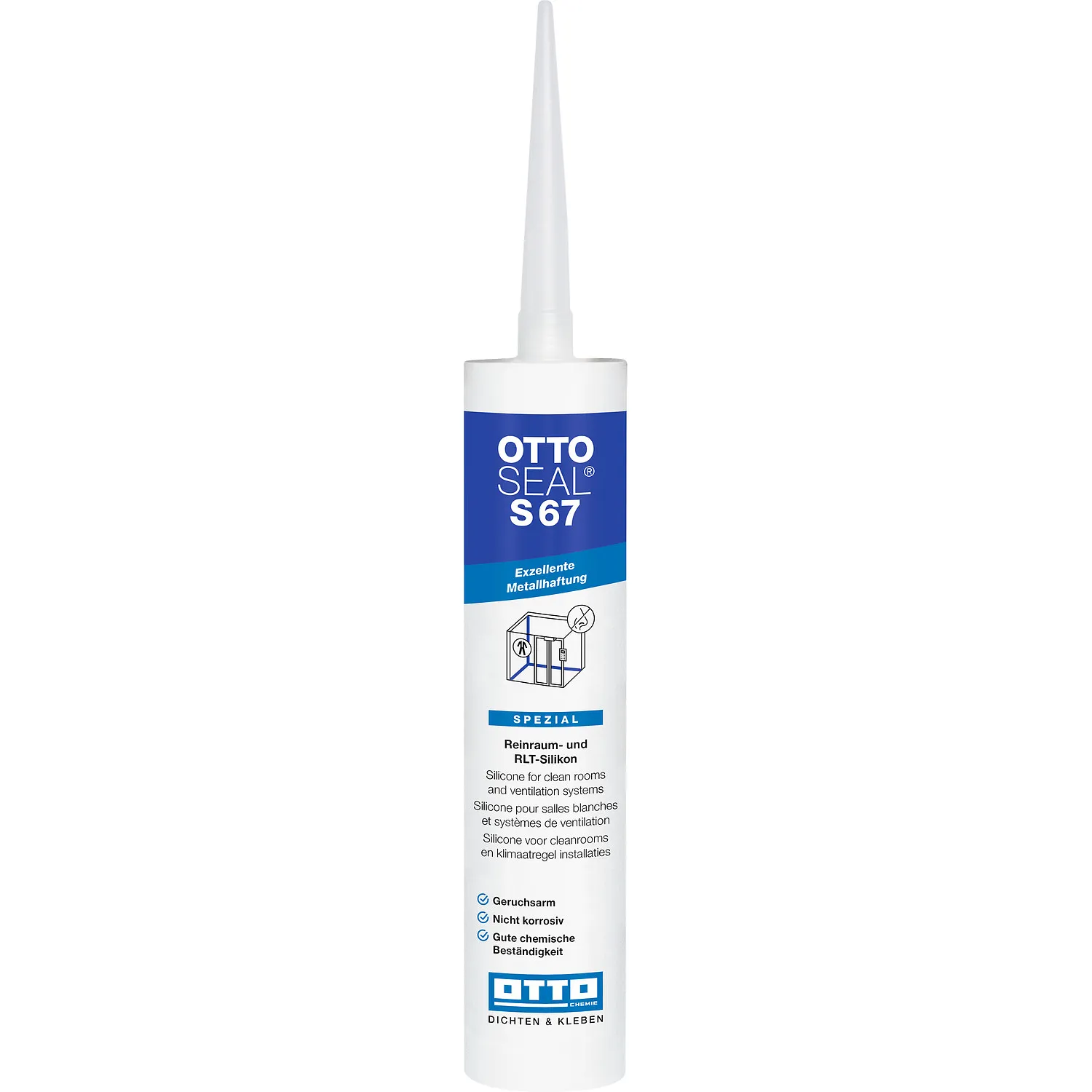 Ottoseal S67 Reinraum- und RLT-Silikon Kartusche 310ml mit Dosierdüse, für Reinraum- und Lüftungsanlagen