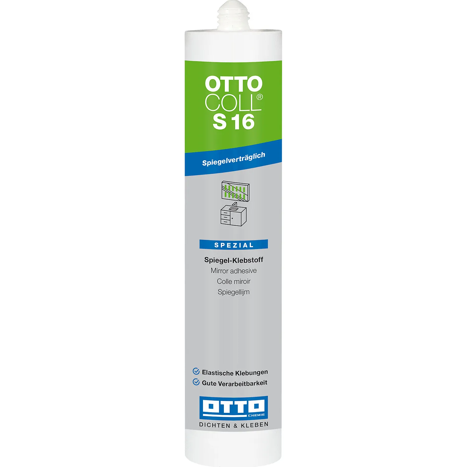Ottocoll S16 Spiegelkleber 310ml, neutralvernetzender Silikon-Klebstoff für Spiegel im Sanitärbereich