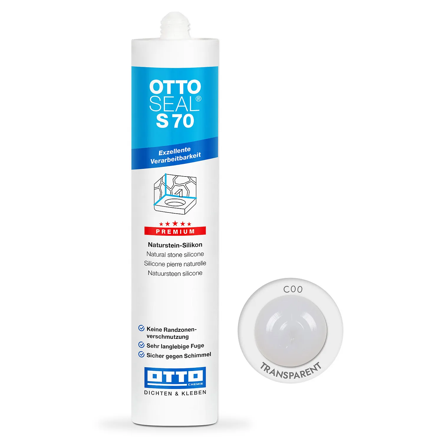 Ottoseal S70 Naturstein Silikon transparent 310ml, unsichtbarer Fugendichtstoff für Naturstein und Fliesen