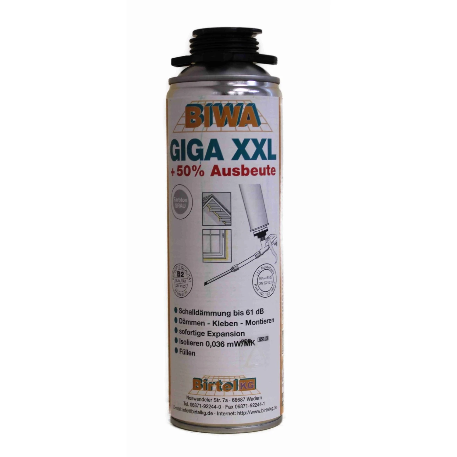 BIWA GIGA XXL Pistolenschaum B2 grau, Gebinde 12 × 500 ml – Gebindeansicht