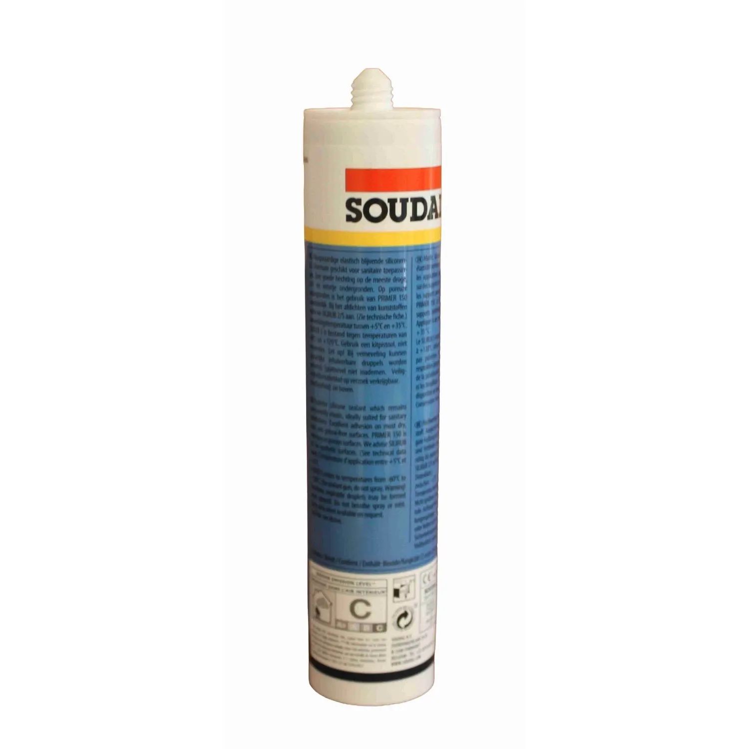 Soudal Sanitärsilikon schimmelabweisend 300 ml – Rückseite mit Produktangaben