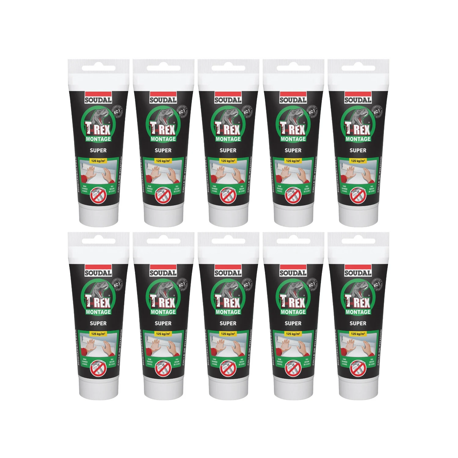Soudal T-Rex Montage Super faserverstärkt, 10 Tuben je 100 g