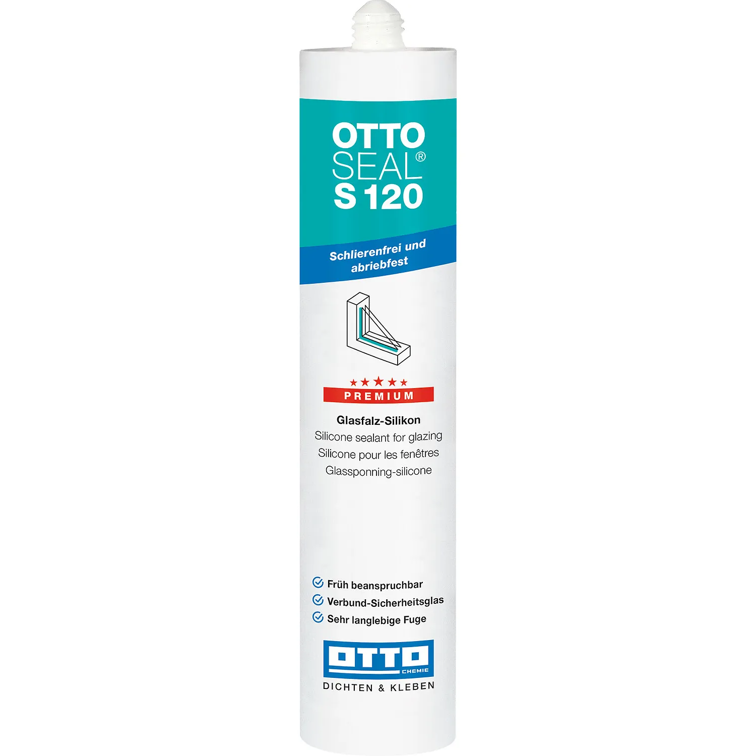 Ottoseal S120 Fenstersilikon Kartusche, Silikondichtstoff für Fensteranschluss- und Glasfalzfugen