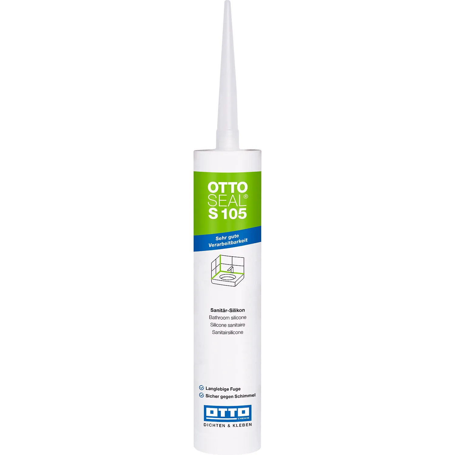 Ottoseal S105 Sanitärsilikon Kartusche mit Verschlussdüse, elastischer Dichtstoff für Sanitärfugen