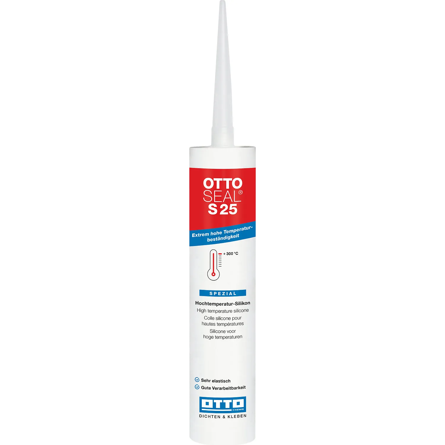 Ottoseal S25 Hochtemperatursilikon Kartusche mit Düse 310ml, einsatzbereit für hitzebeständige Fugen