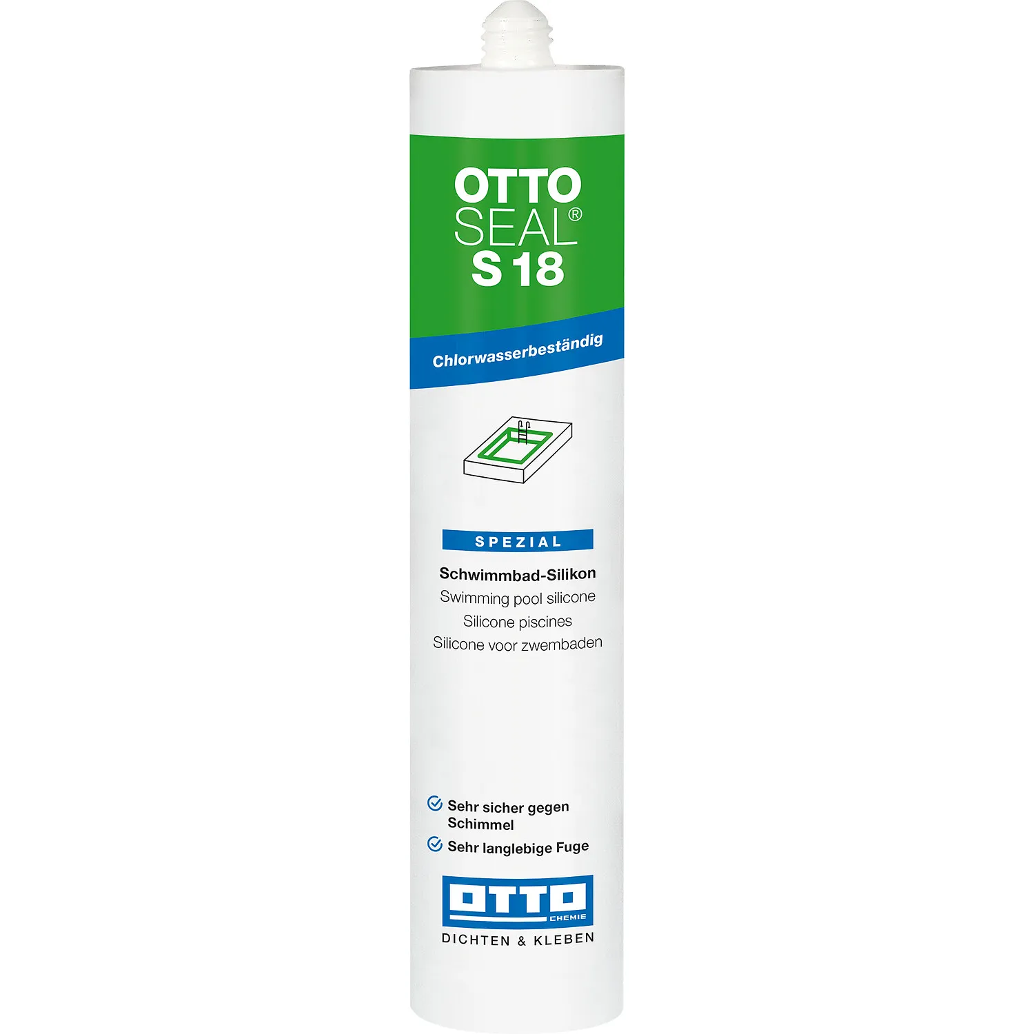 Ottoseal S18 Schwimmbadsilikon Kartusche 310ml, chlor- und salzwasserbeständiger Fugendichtstoff für Pools
