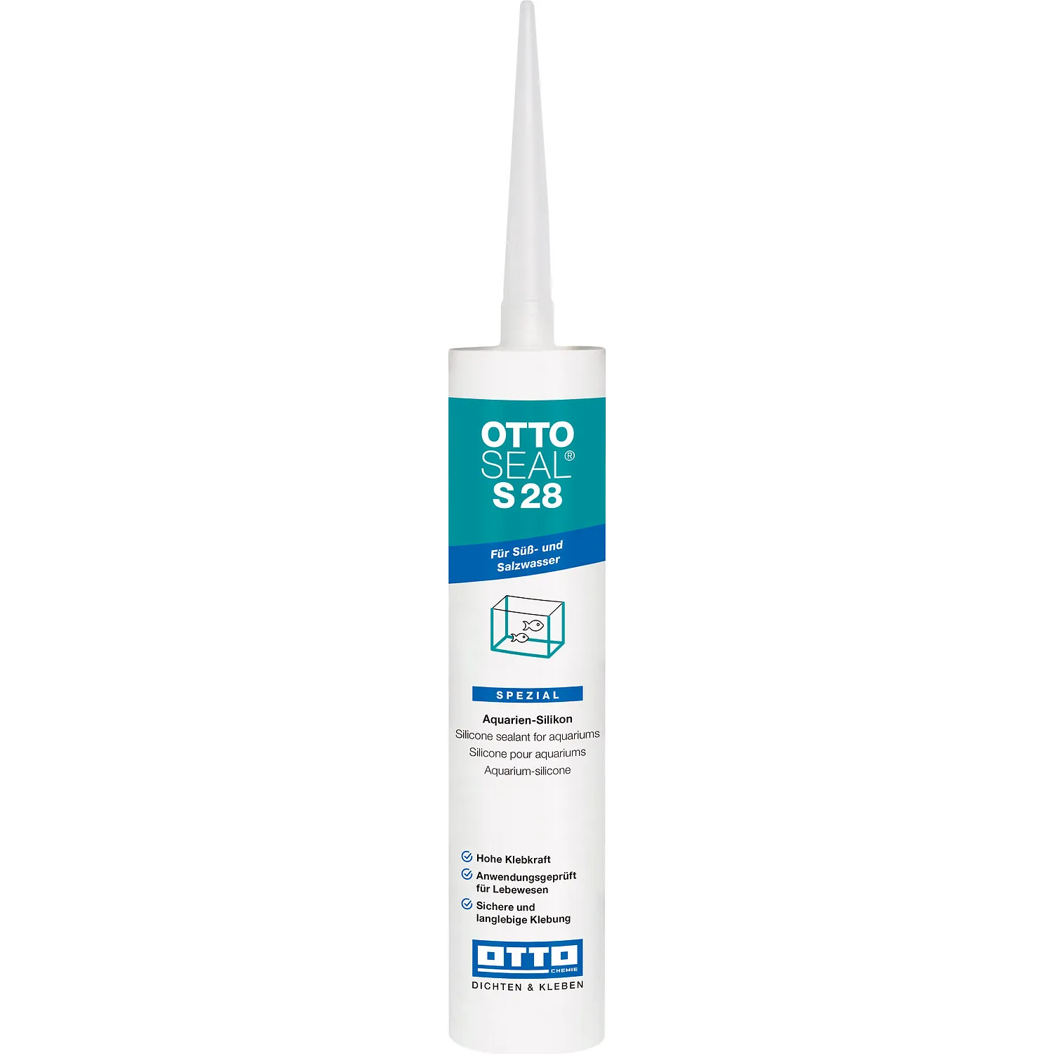 Ottoseal S28 Aquariumsilikon Kartusche mit Düse 310ml, einsatzbereit für dichte Aquarienfugen