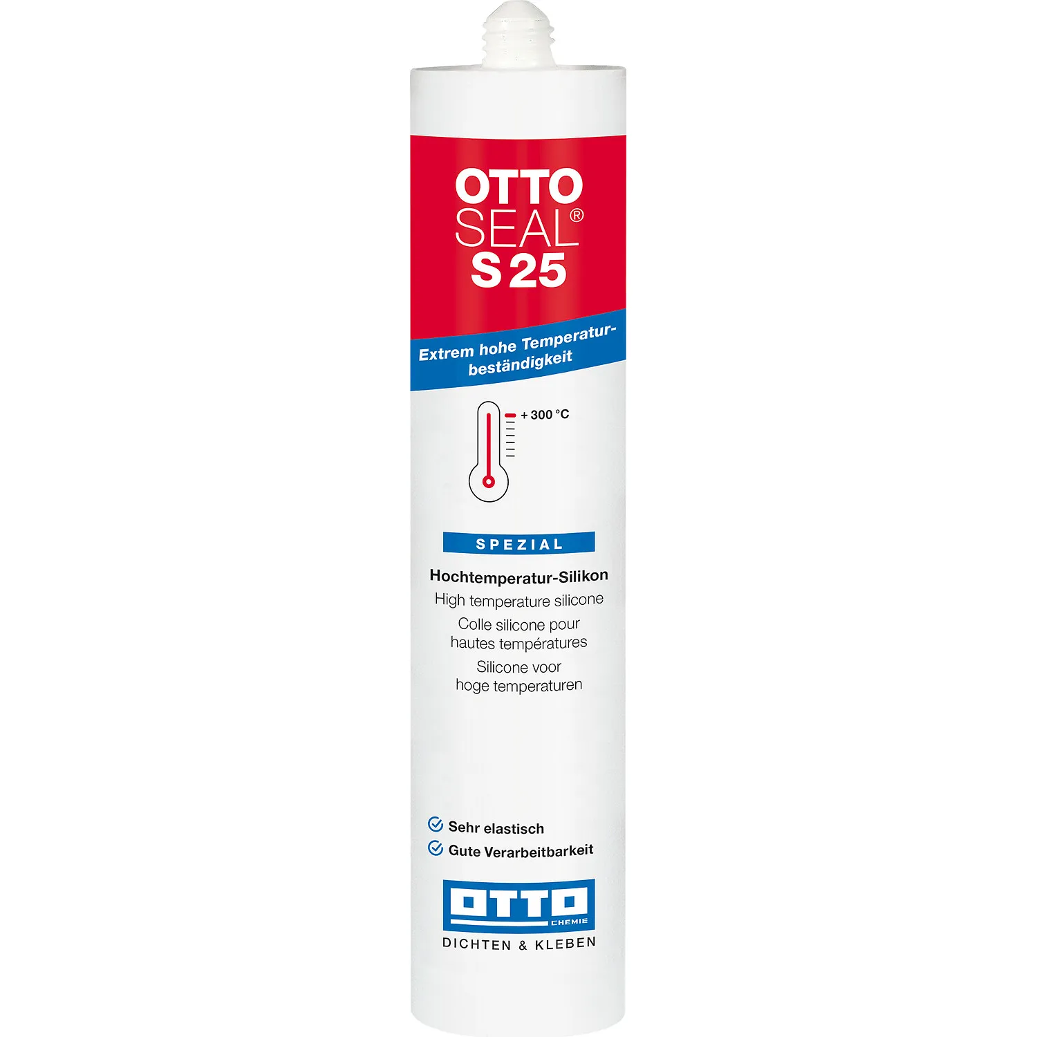 Ottoseal S25 Hochtemperatursilikon 310ml, hitzebeständig bis +300°C für Fugen an Kaminen und Heizanlagen