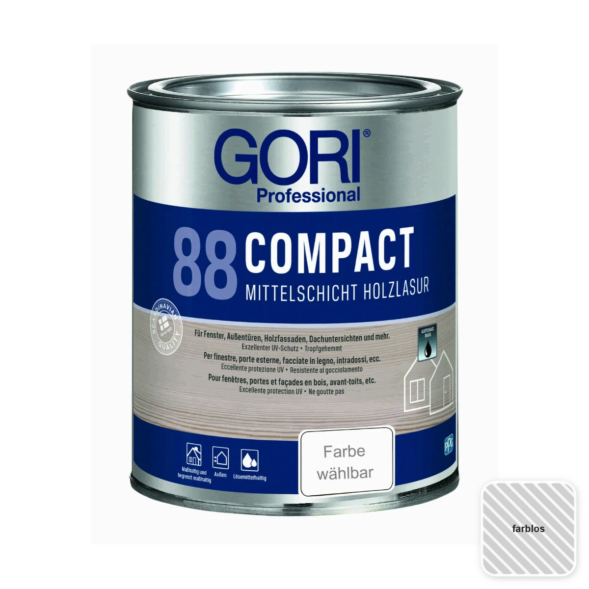 GORI 88 Compact Mittelschicht Holzlasur 0,75L Farblos Gel, deckender Holzschutz für Fenster und Türen