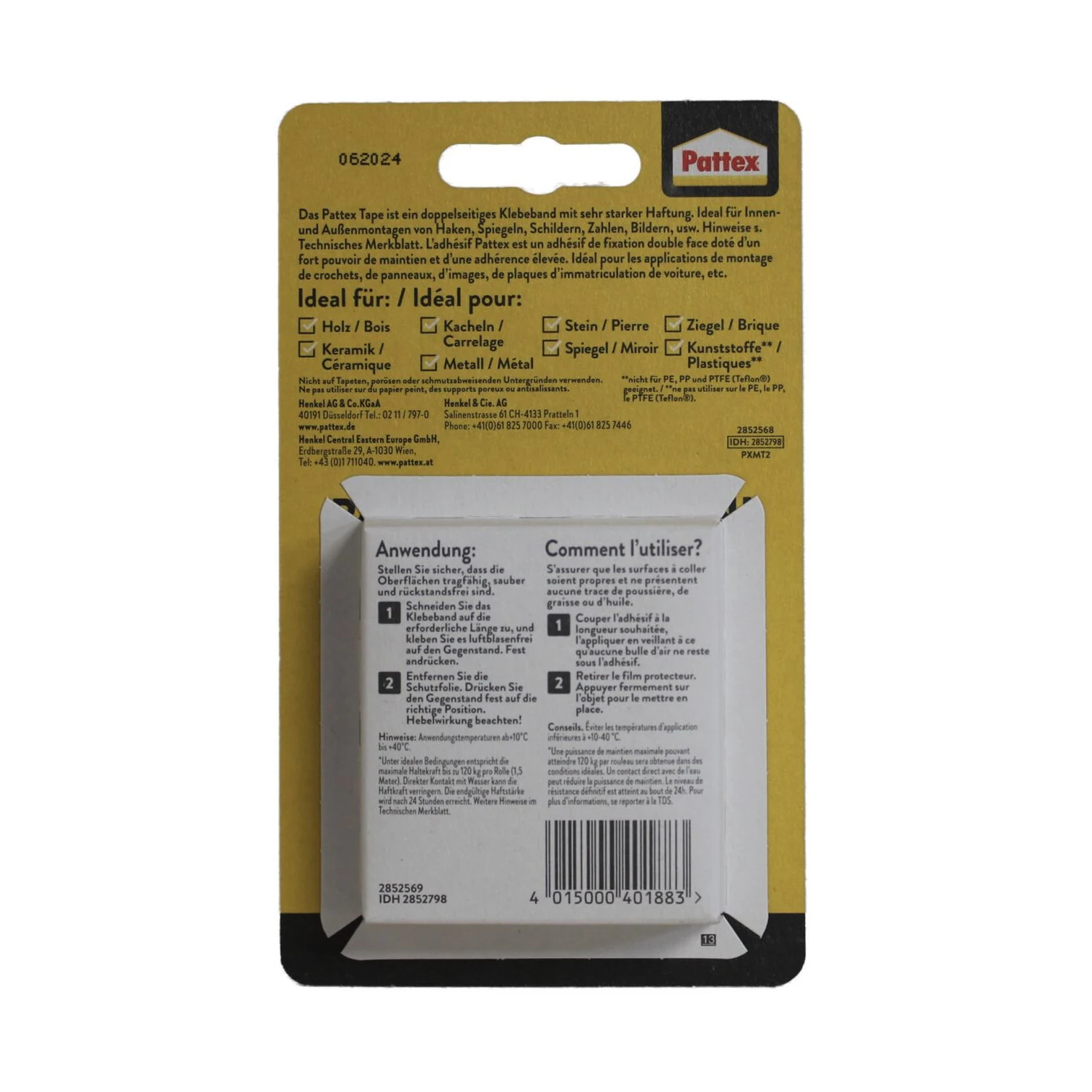 Pattex Montage-Klebeband ohne Bohren 19 mm x 1,5 m
