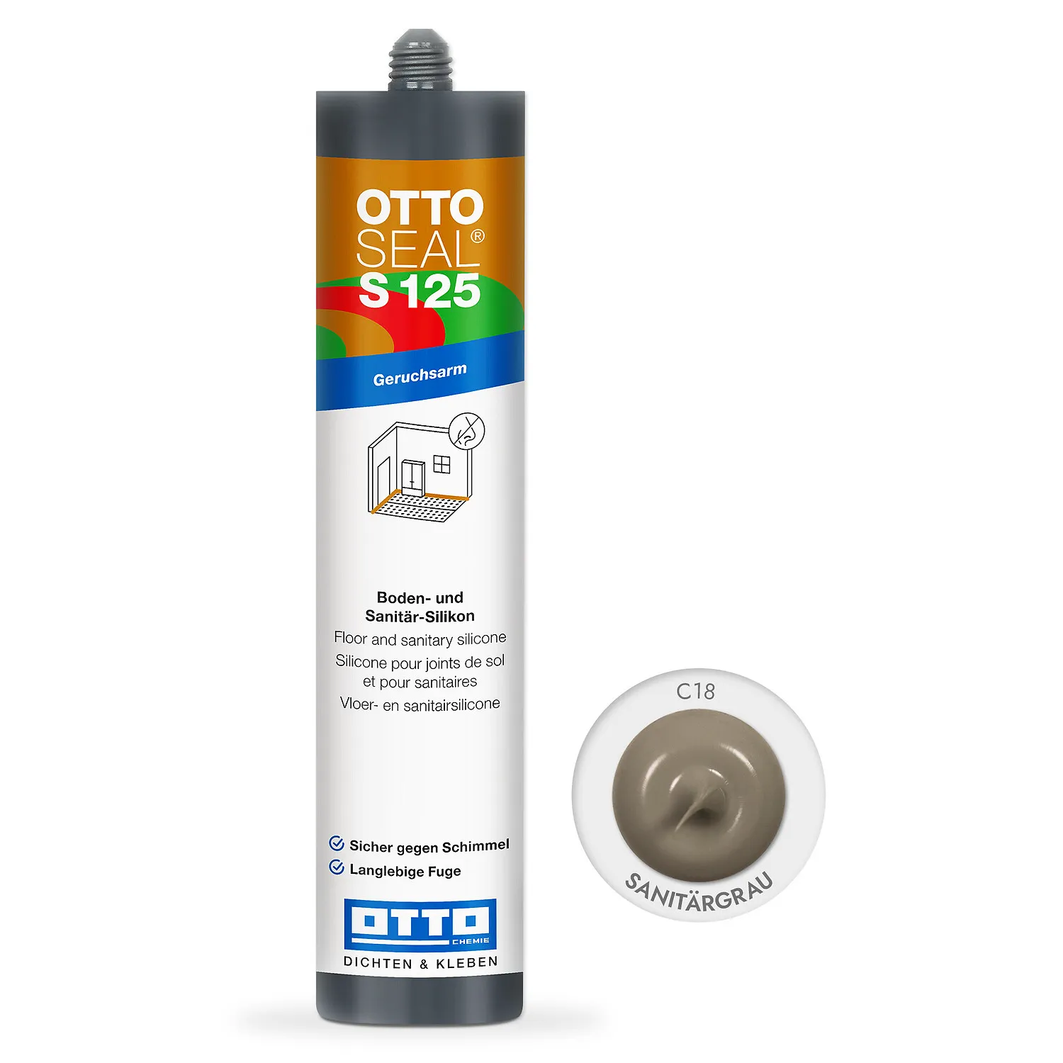 Ottoseal S125 Boden- und Sanitärsilikon sanitärgrau 310ml, farbige Silikonfuge für Boden- und Sanitärbereiche