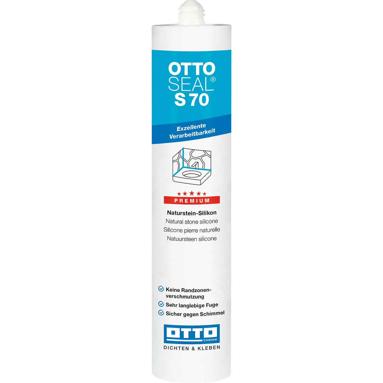 Ottoseal S70 Naturstein Silikon Kartusche, elastischer Fugendichtstoff für Naturstein und Fliesen