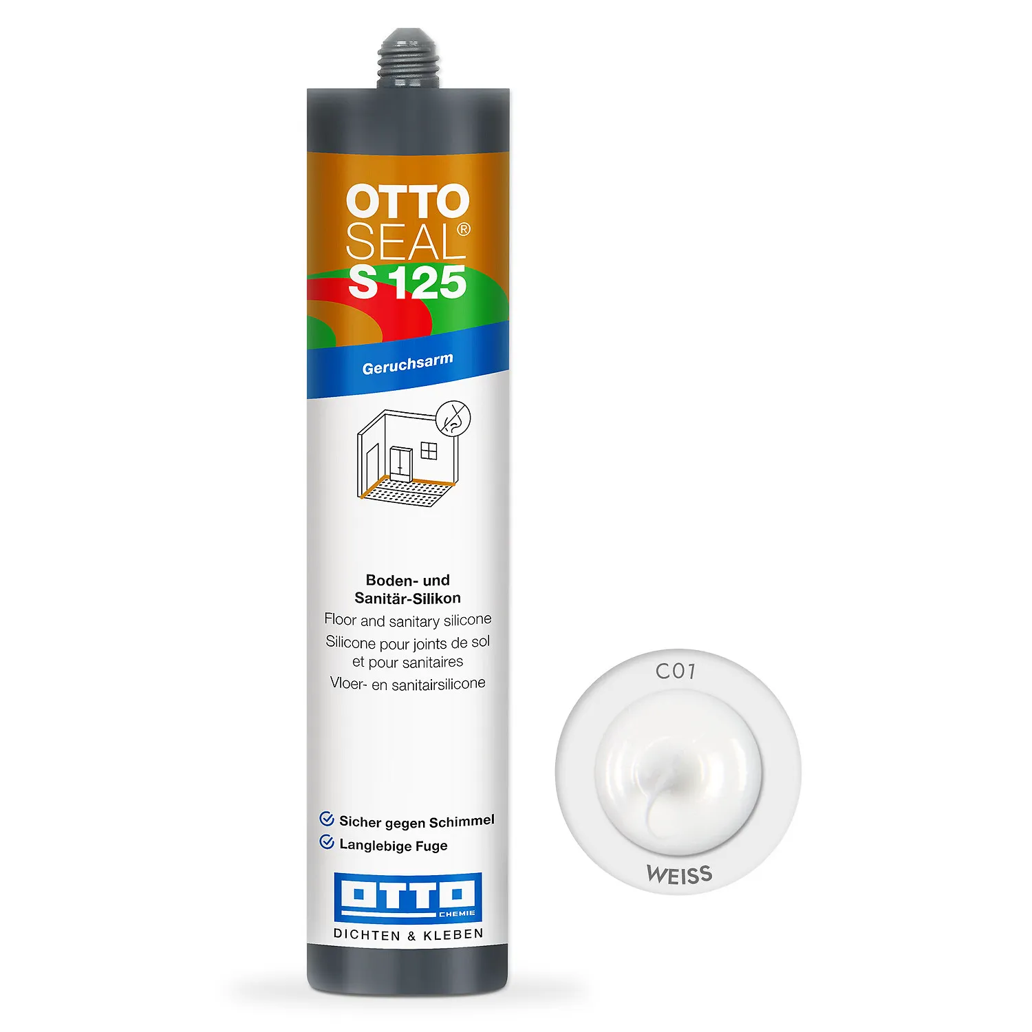 Ottoseal S125 Boden- und Sanitärsilikon weiß 310ml, farbige Silikonfuge für Boden- und Sanitärbereiche