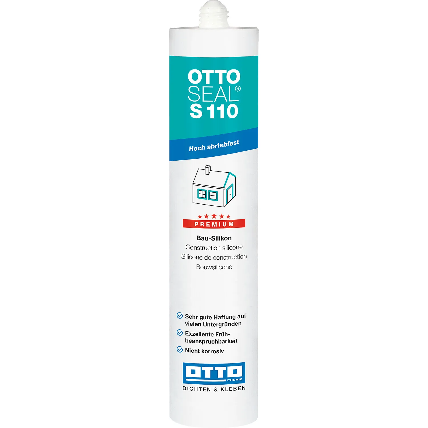 Ottoseal S110 Bausilikon Kartusche 310ml, elastischer 1-K-Silikondichtstoff für Bauanschlussfugen