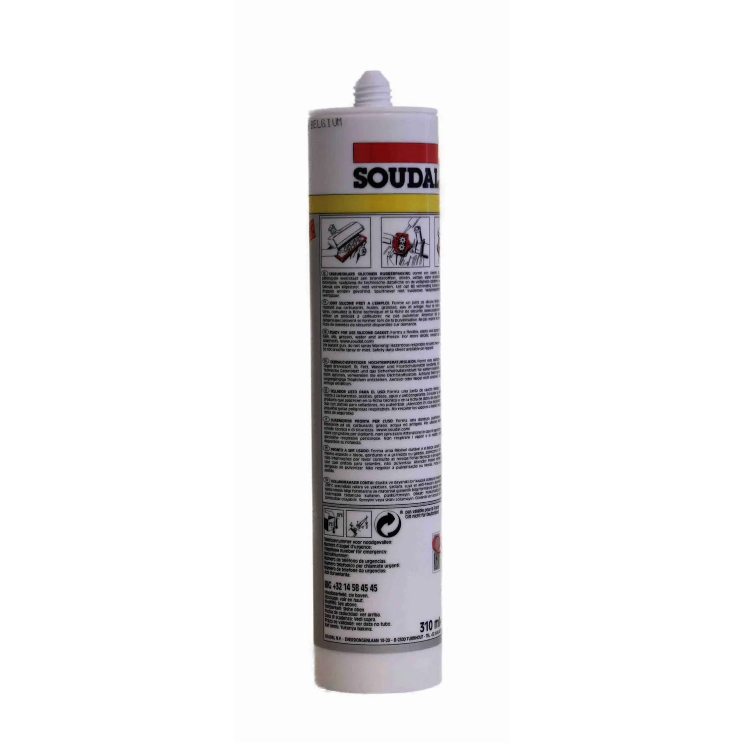 Soudal Hochtemperatursilikon Motordichtmasse rot 310 ml Rückseite