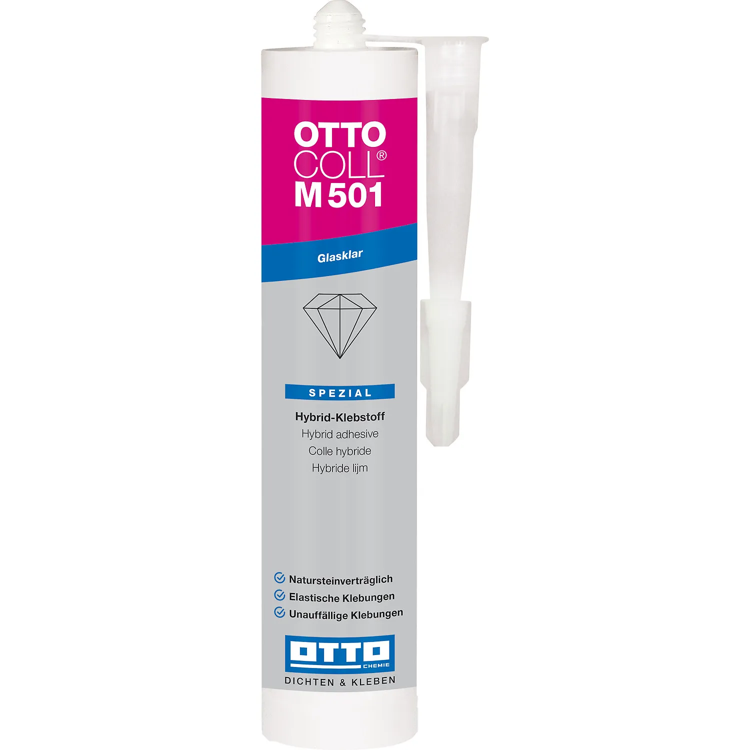 Ottocoll M501 glasklarer Hybrid Klebstoff 310ml Kartusche mit seitlicher Clipdüse