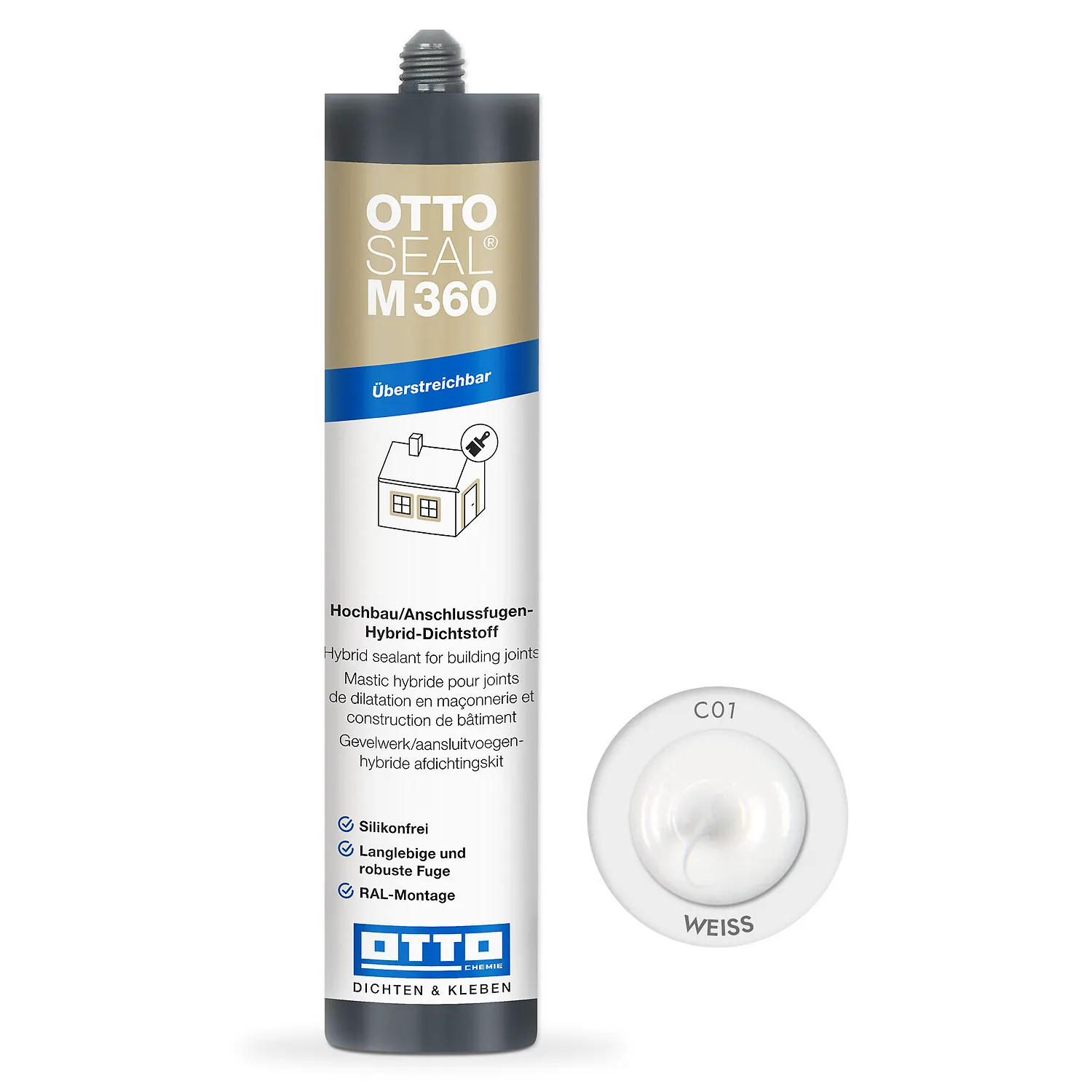 Ottoseal M360 hybrid Dichtstoff überstreichbar weiß 310ml Kartusche, elastischer Anschlussfugen-Dichtstoff