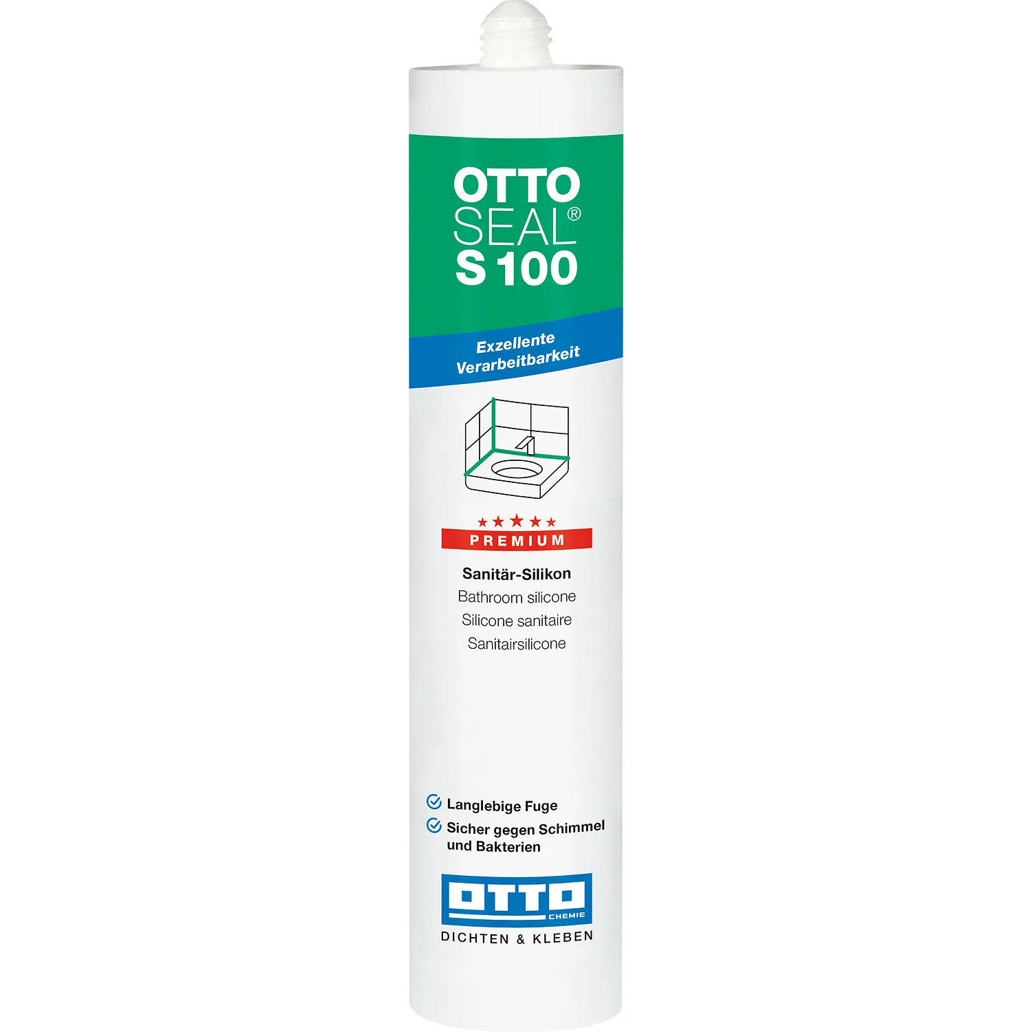 Ottoseal S100 Premium Sanitärsilikon achatgrau 300ml, elastische Fuge für Bad und Sanitärbereich