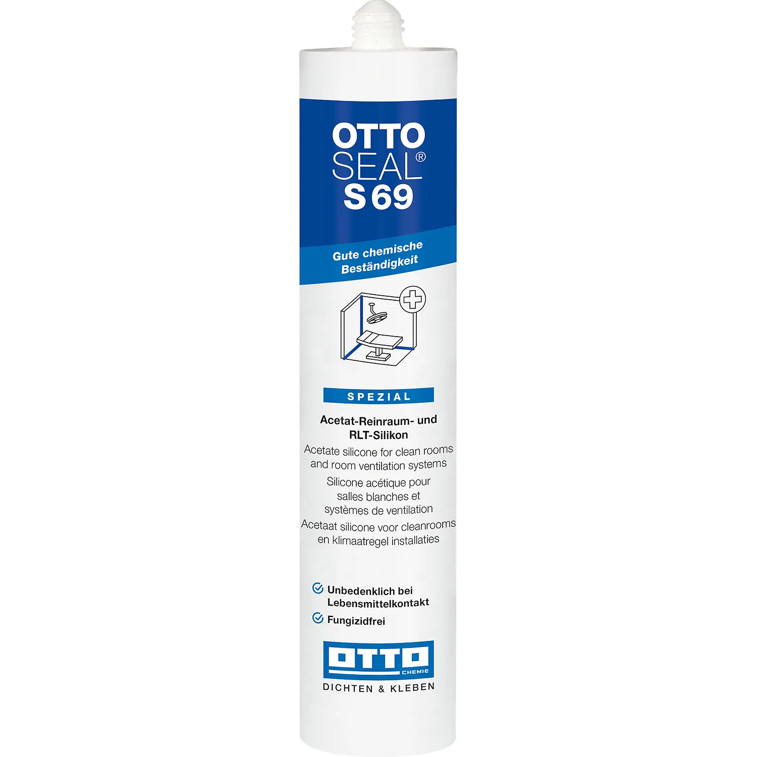Ottoseal S69 Reinraum Silikon Kartusche, RLT-Silikon für Reinraum- und Lüftungstechnik-Anwendungen