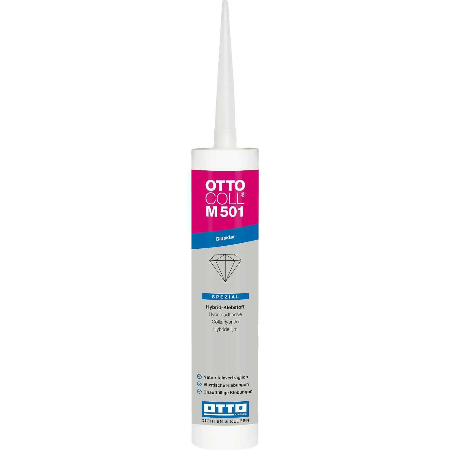 Ottocoll M501 glasklarer Hybrid Klebstoff 310ml Kartusche mit aufgesetzter Dosierdüse
