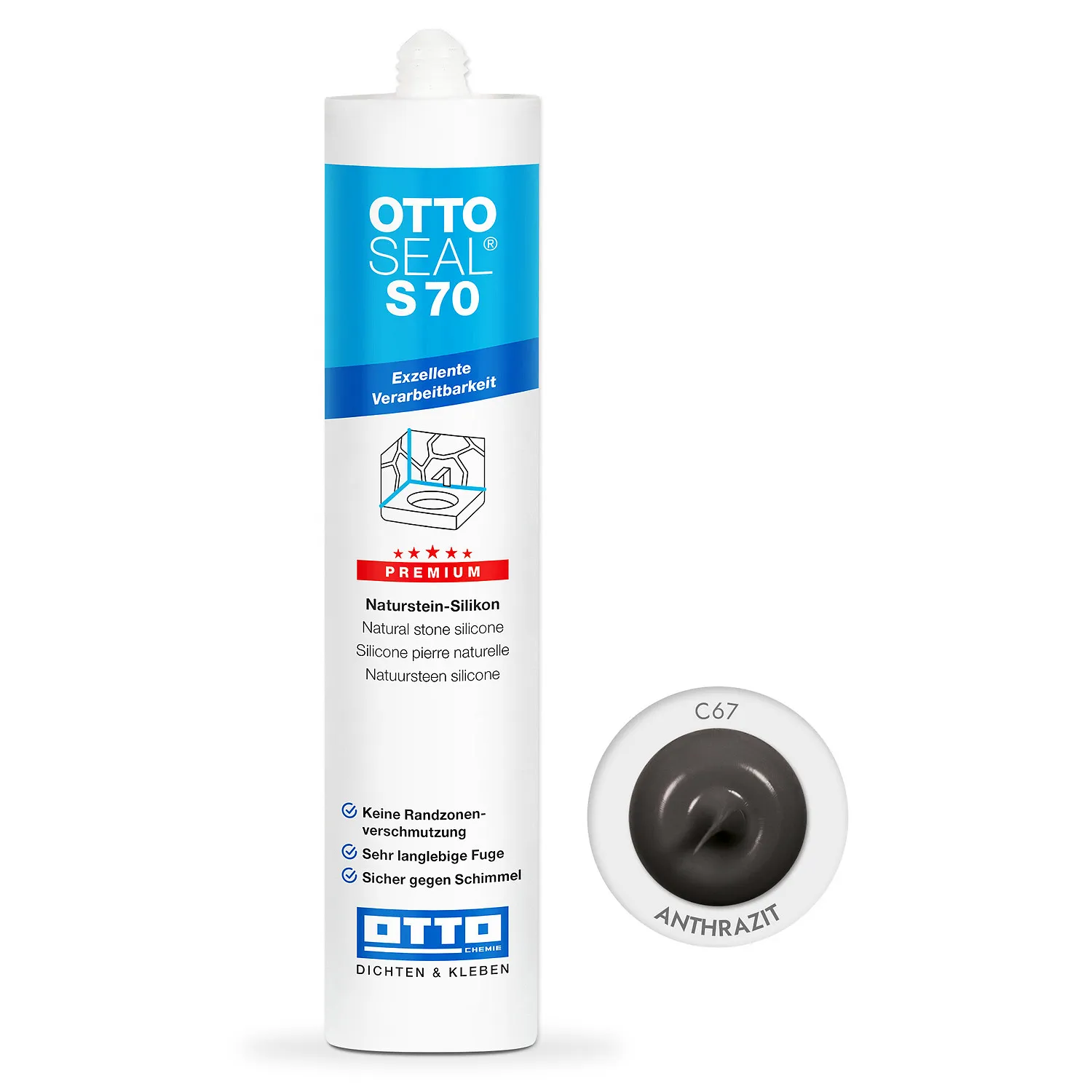 Ottoseal S70 Naturstein Silikon anthrazit 310ml, farbtonabgestimmter Fugendichtstoff für Naturstein und Fliesen