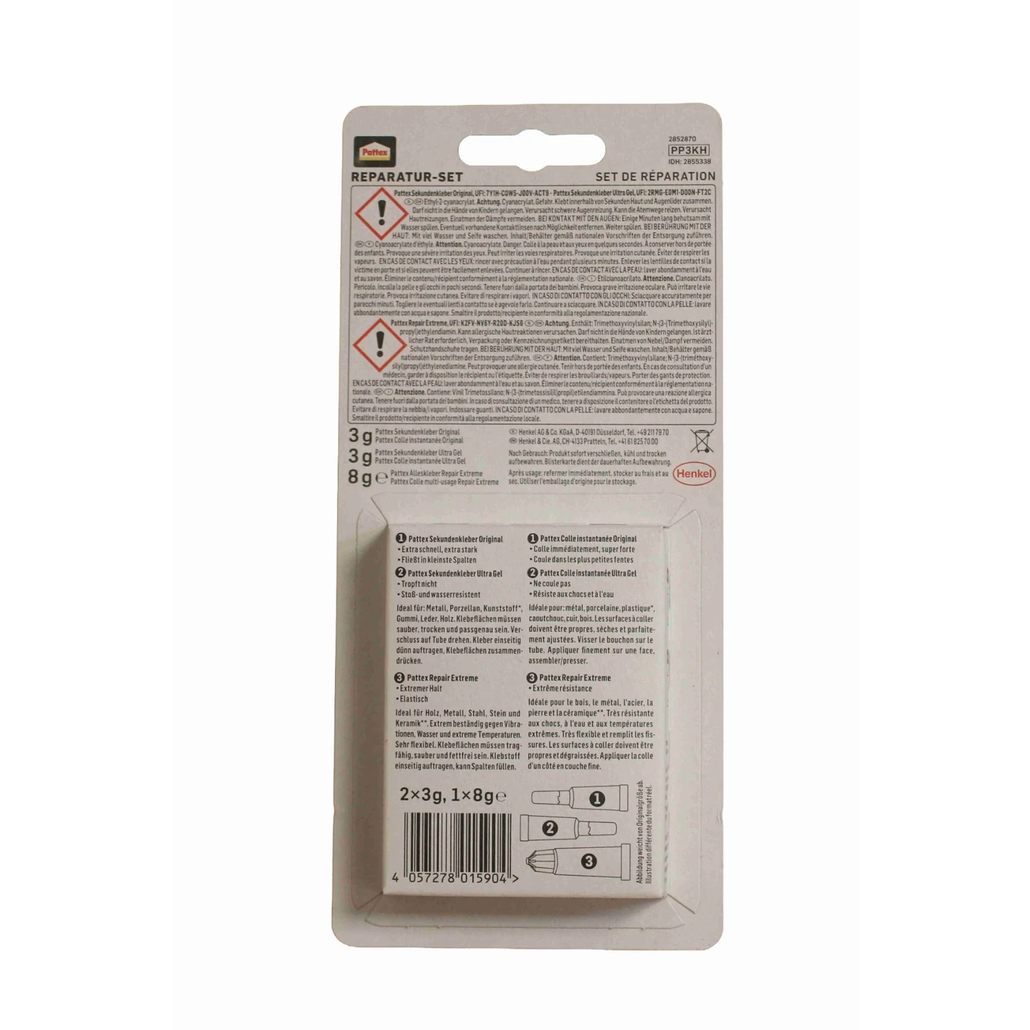 Pattex Sekundenkleber Set flüssig und Gel, 3 Tuben – Lieferumfang