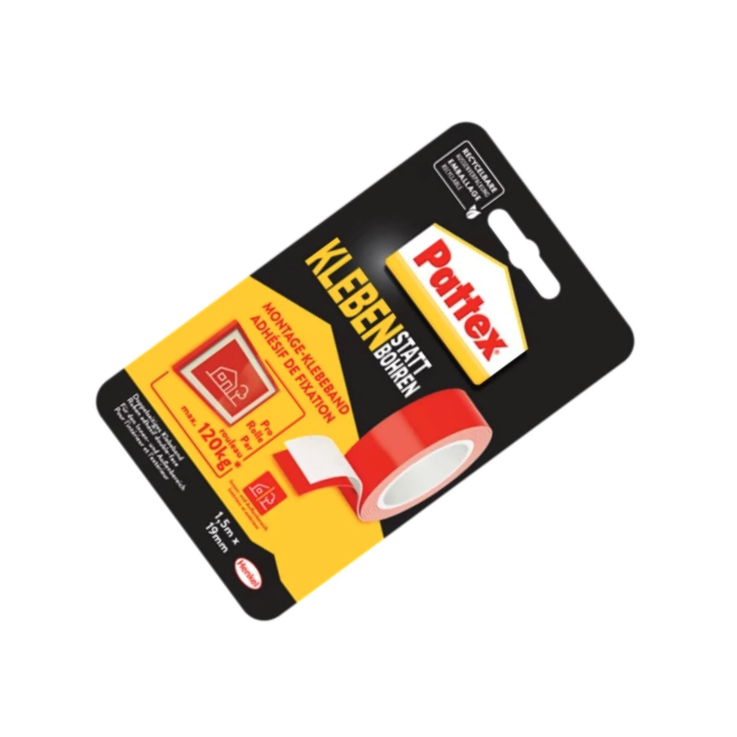 Pattex Montage-Klebeband ohne Bohren 19 mm x 1,5 m