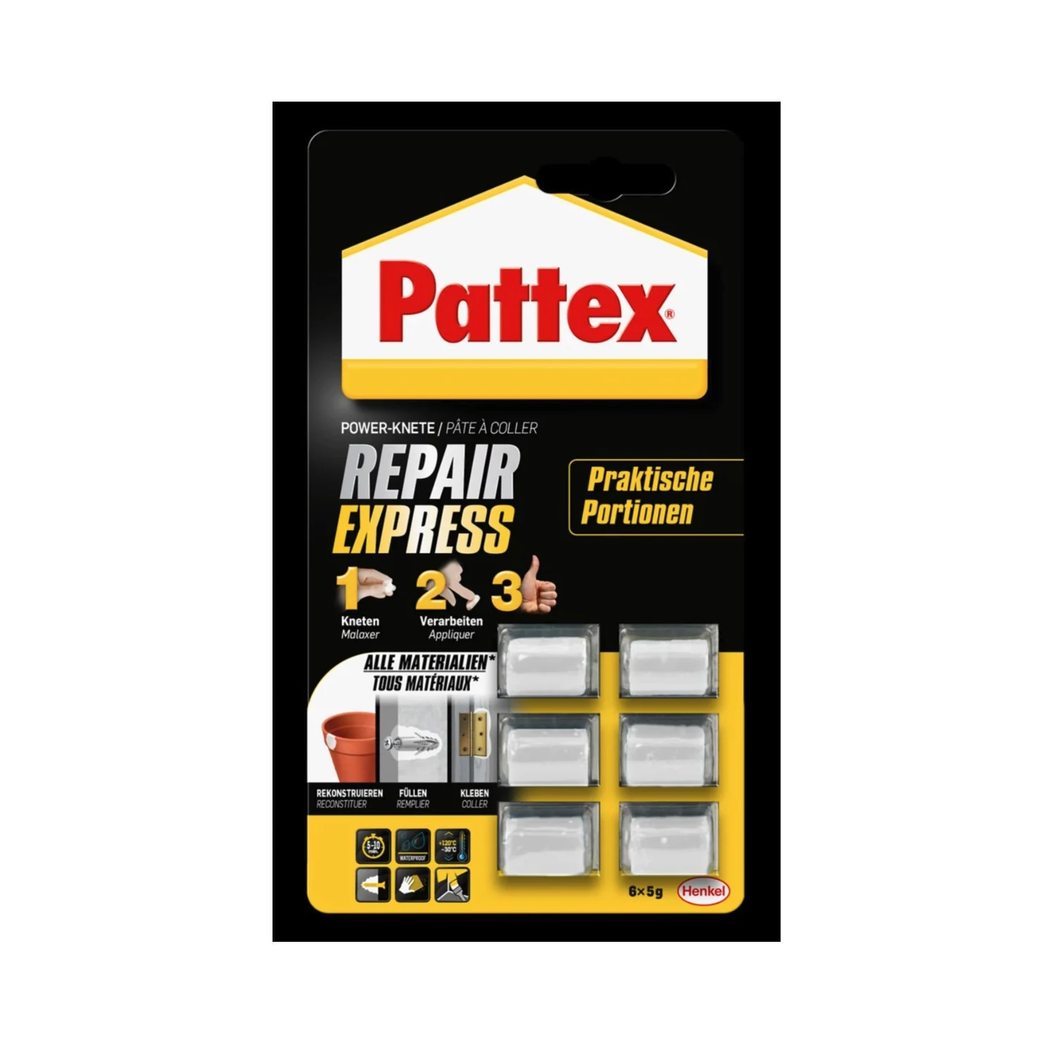 Pattex Repair Express Power Knete 2K Epoxid, 6 × 5 g