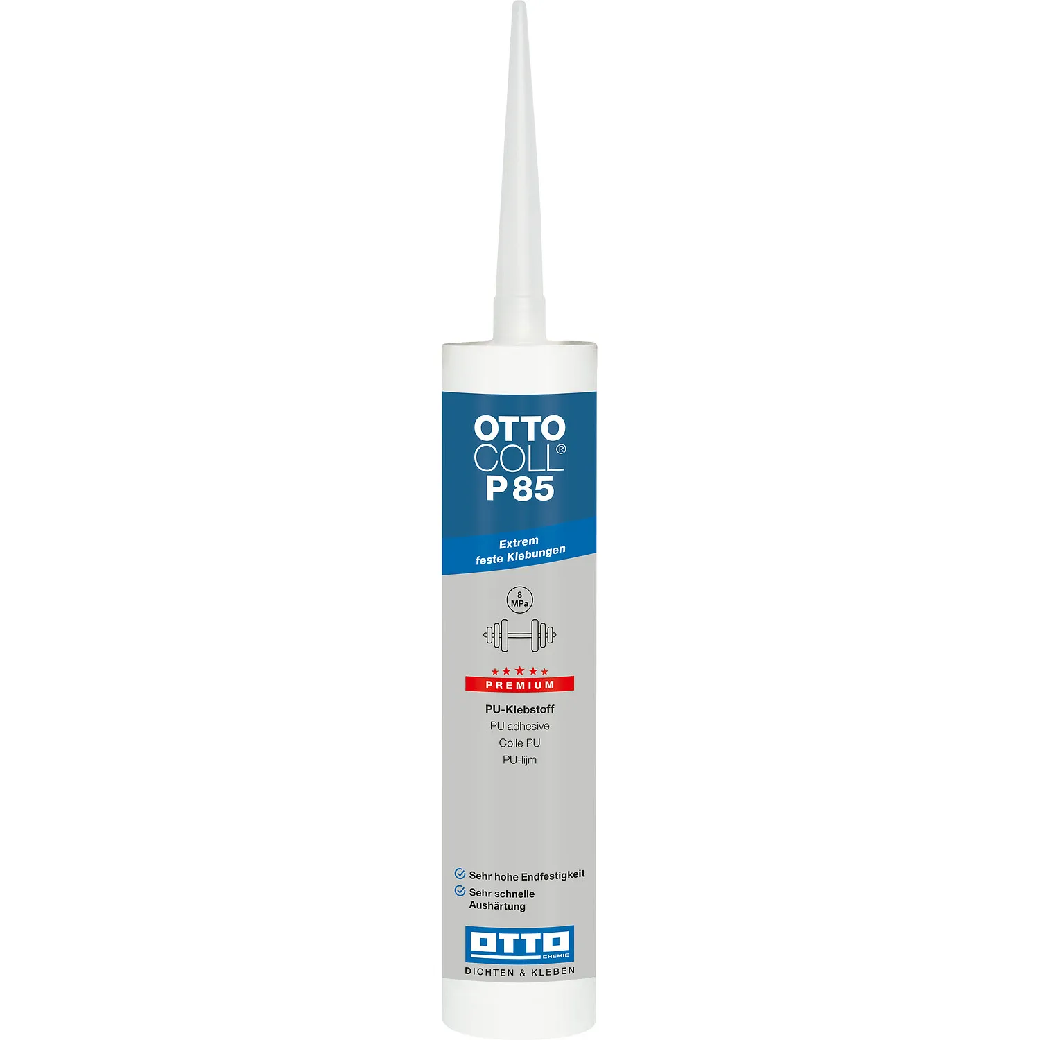 Ottocoll P85 PU Klebstoff 310ml Kartusche mit aufgesetzter Dosierdüse für präzisen Auftrag
