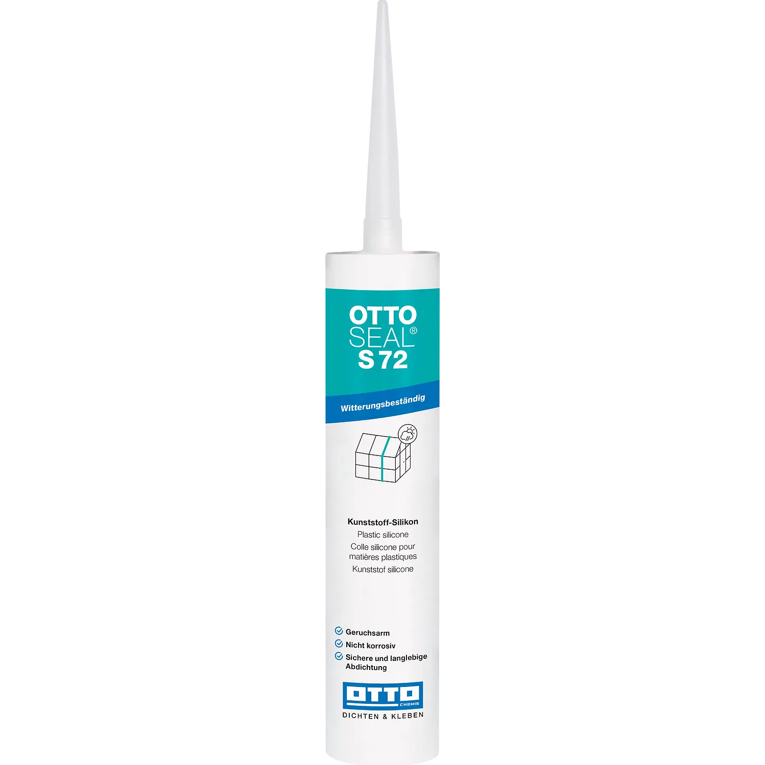 Ottoseal S72 Kunststoff Silikon Kartusche 310ml mit aufgesetzter Dosierdüse, einsatzbereit für Kunststofffugen