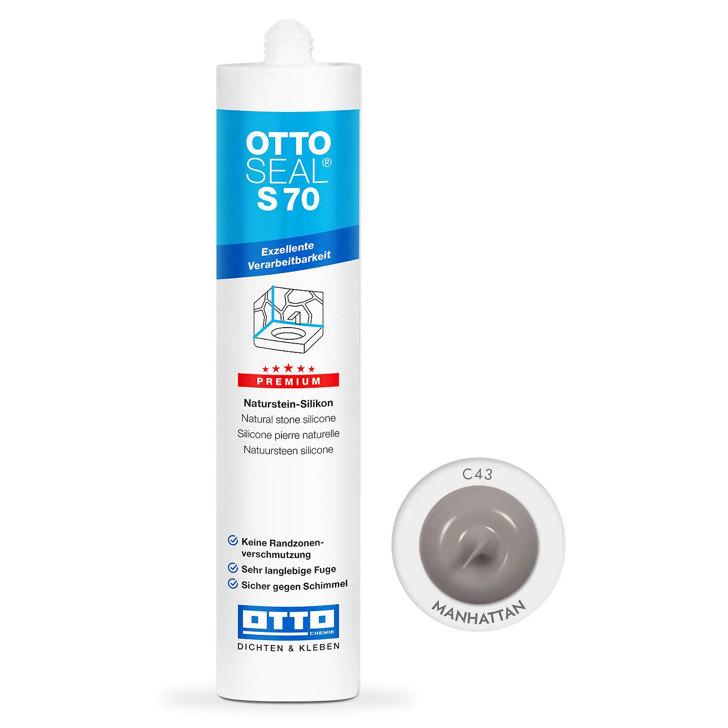 Ottoseal S70 Naturstein Silikon manhattan 310ml, farbtonabgestimmter Fugendichtstoff für Naturstein und Fliesen