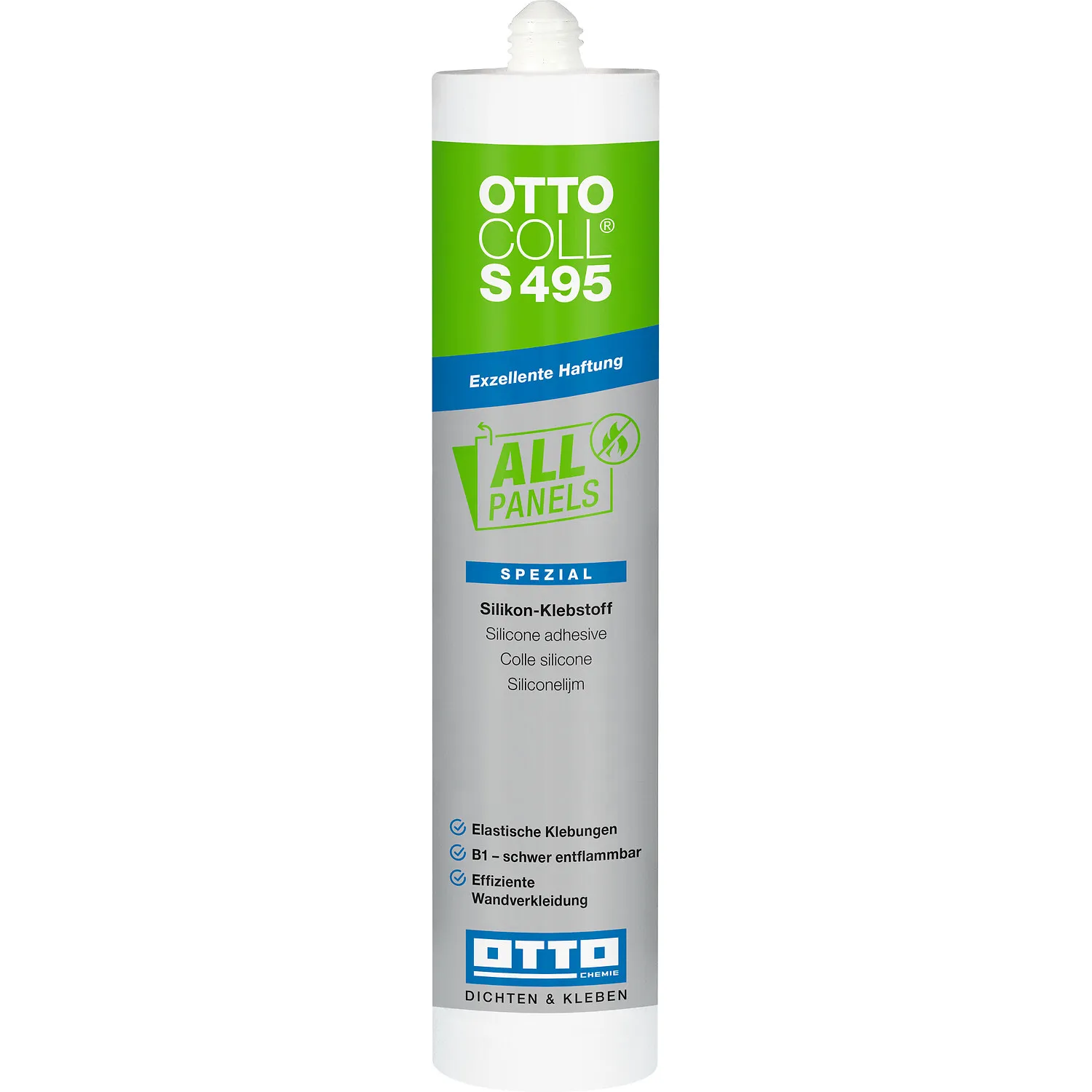 Ottocoll S495 Klebstoff für Paneele weiß 310ml, Silikonkleber für Wand- und Deckenpaneele