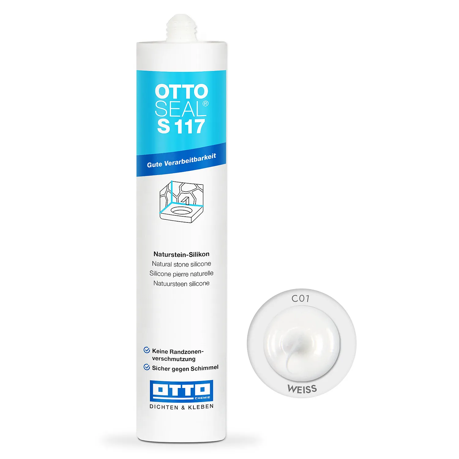Ottoseal S117 Natursteinsilikon weiß, Kartusche 310ml, Silikondichtstoff für Naturstein und Marmor
