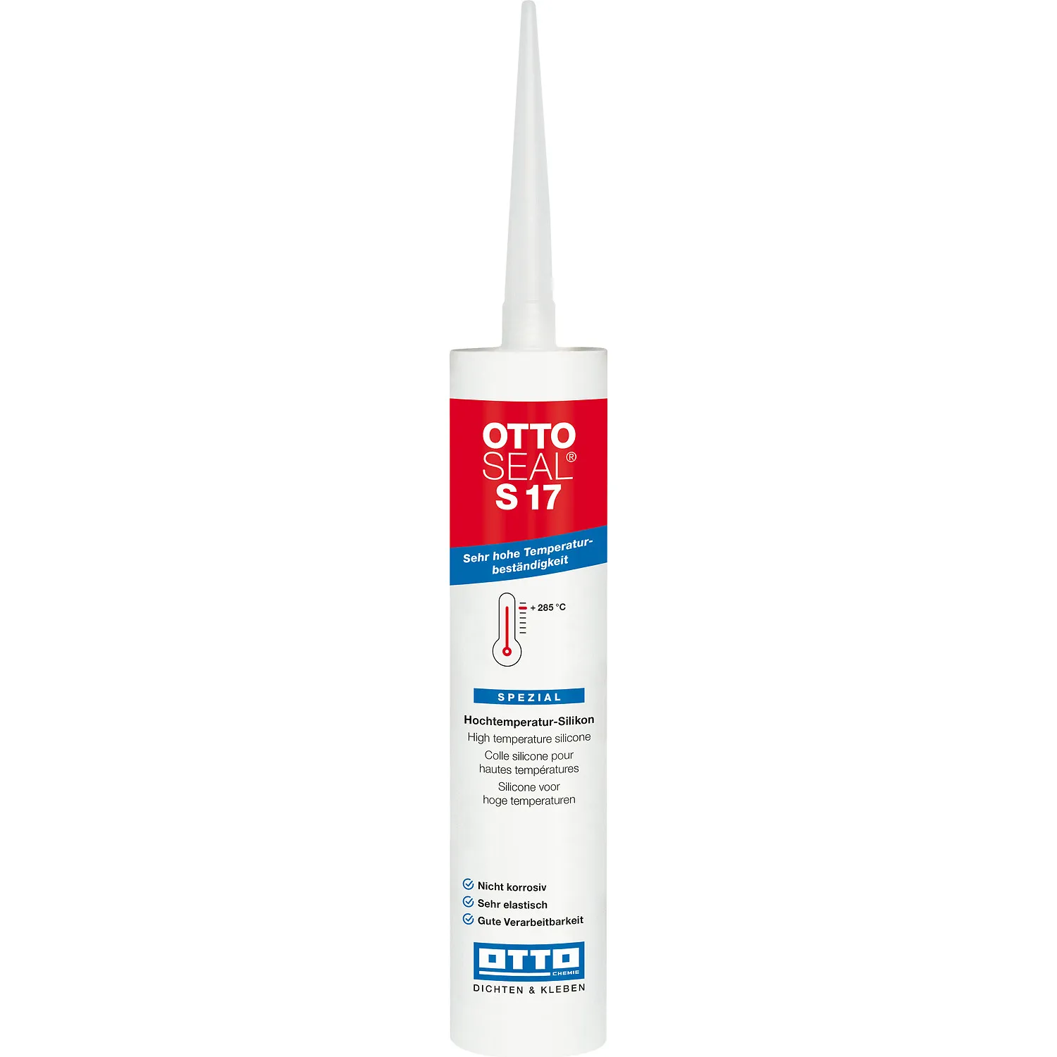 Ottoseal S17 Hochtemperatursilikon Kartusche mit Düse 310ml, einsatzbereit für hitzebeständige Fugen