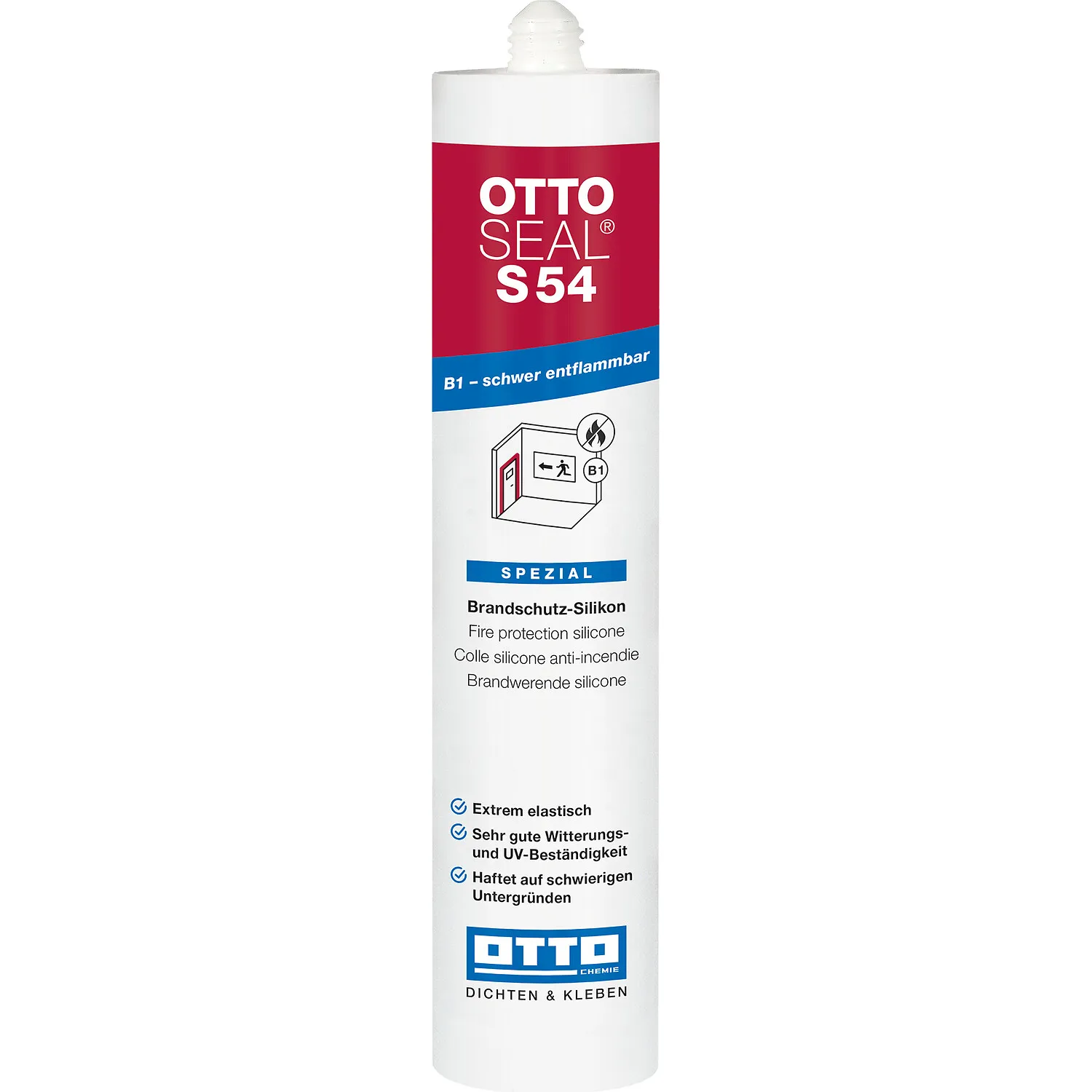 Ottoseal S54 Brandschutzsilikon Kartusche 310ml, feuerhemmender Fugendichtstoff für Brandschutzfugen
