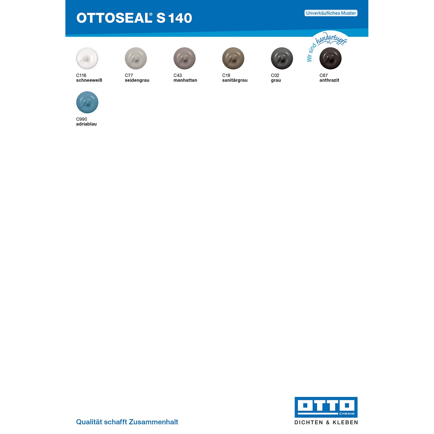 Ottoseal S140 Hotel und Spa Silikon Farbtafel mit allen verfügbaren Farbtönen für Hotel- und Spa-Bereiche