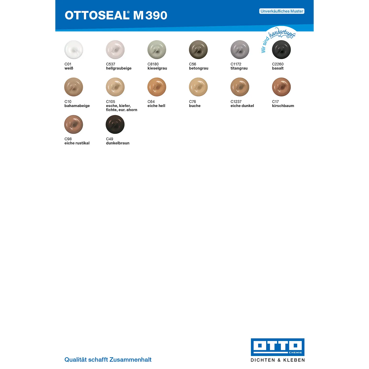 Ottoseal M390 Verarbeiter-Farbtafel, Farbübersicht für Boden-Dichtstoffe in Holzdekoren